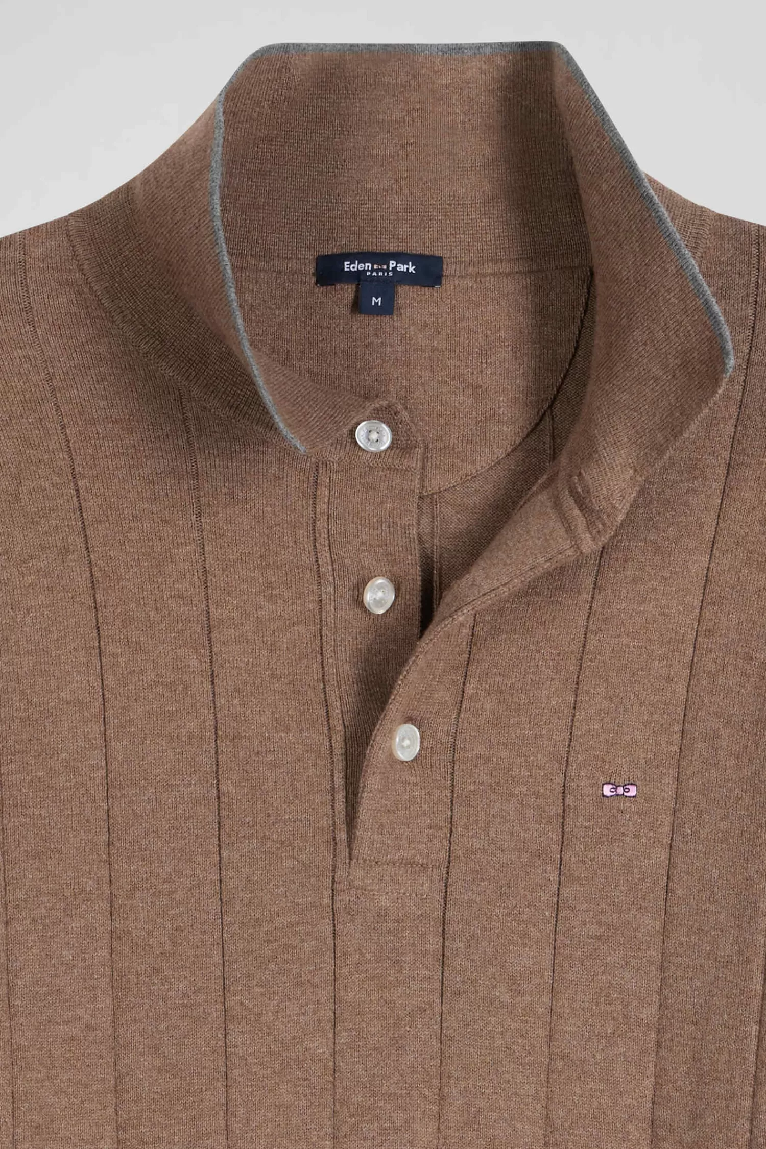 Eden Park Regular brown cotton and cashmere jumper with rugby shirt collar< Sweaters