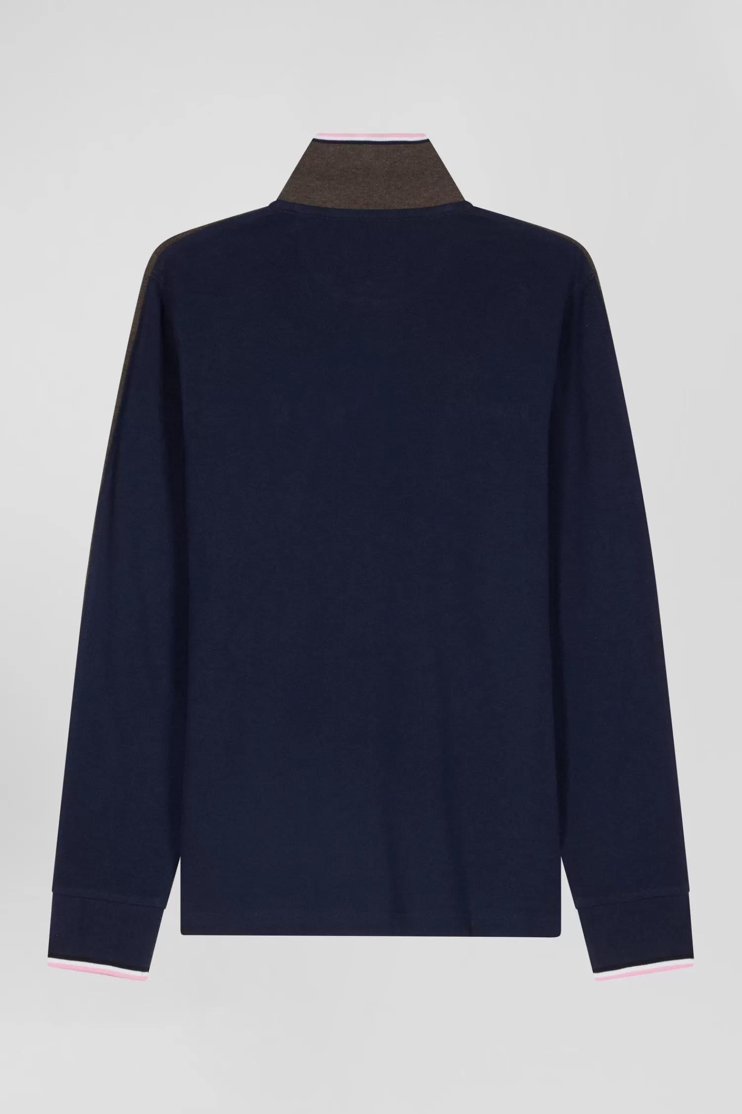 Eden Park Regular brown long-sleeved cotton piqué polo shirt with tricolor details< Polos