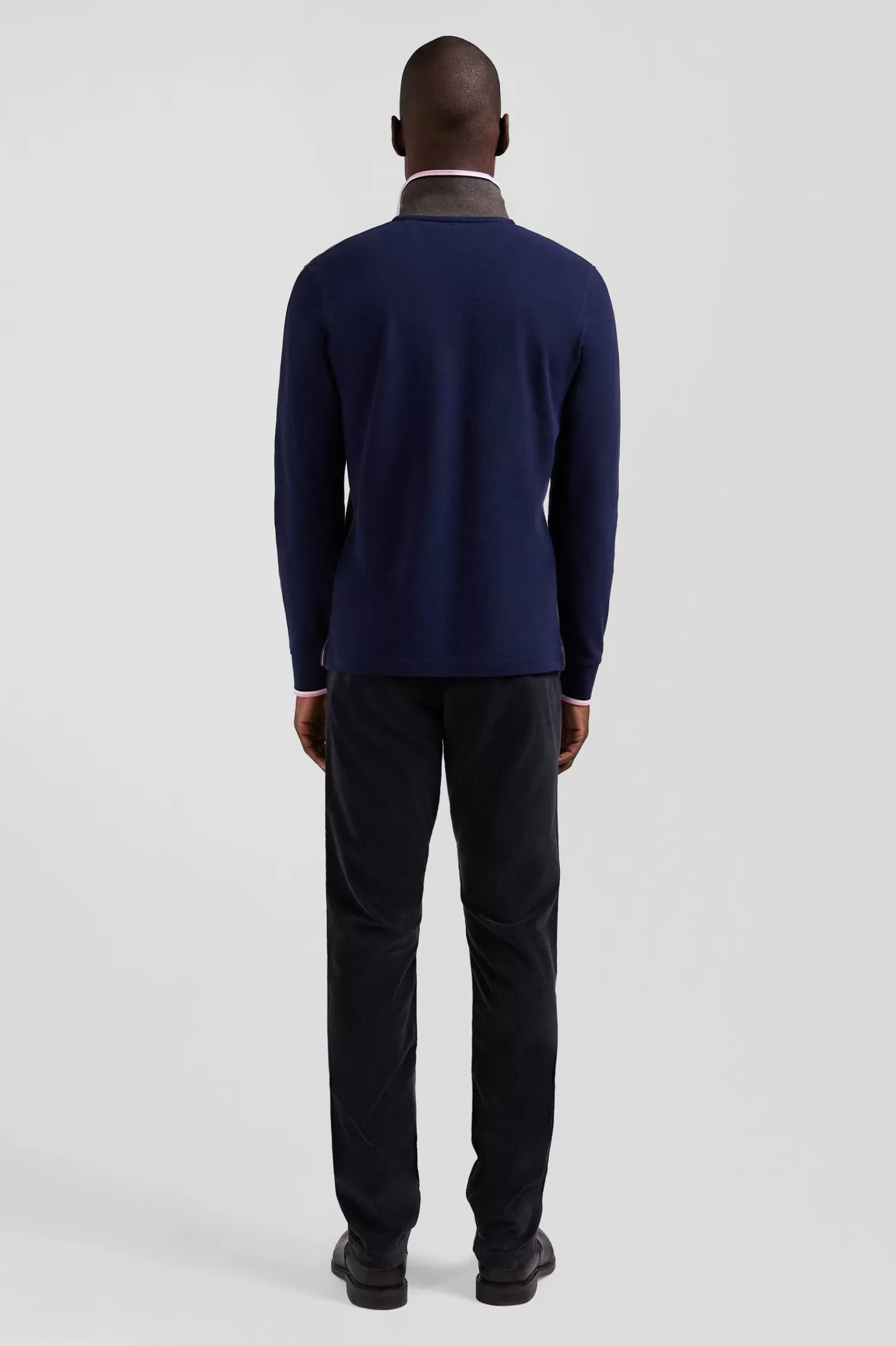 Eden Park Regular brown long-sleeved cotton piqué polo shirt with tricolor details< Polos