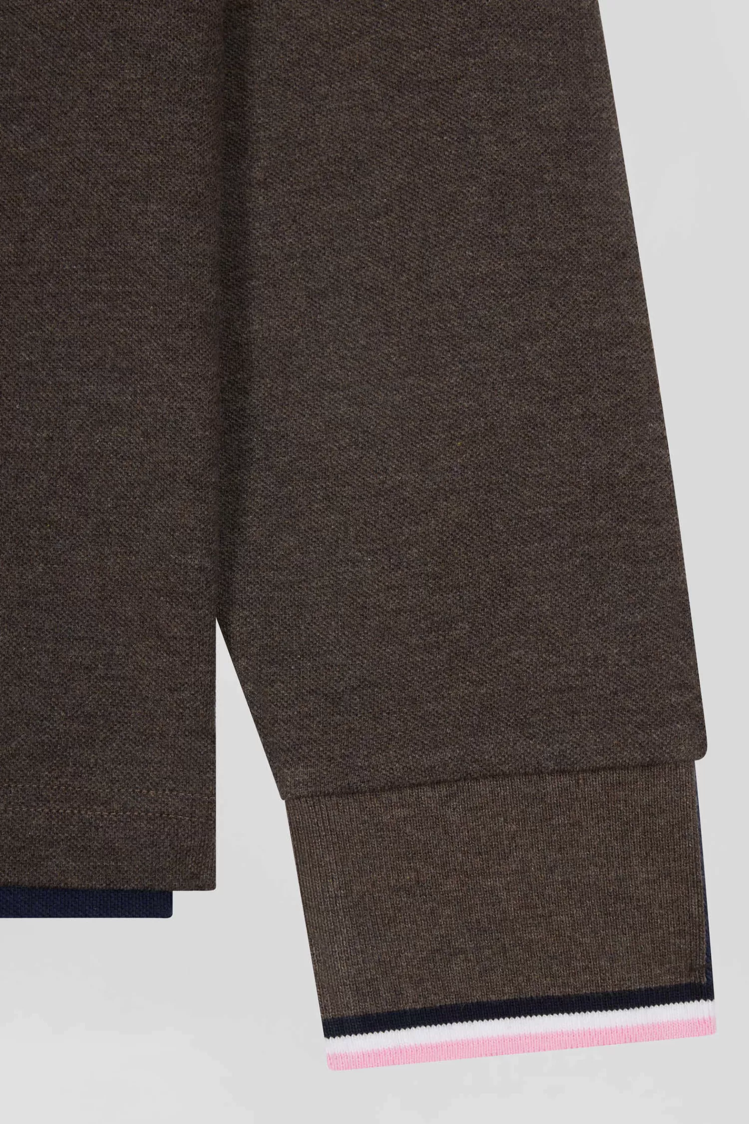 Eden Park Regular brown long-sleeved cotton piqué polo shirt with tricolor details< Polos