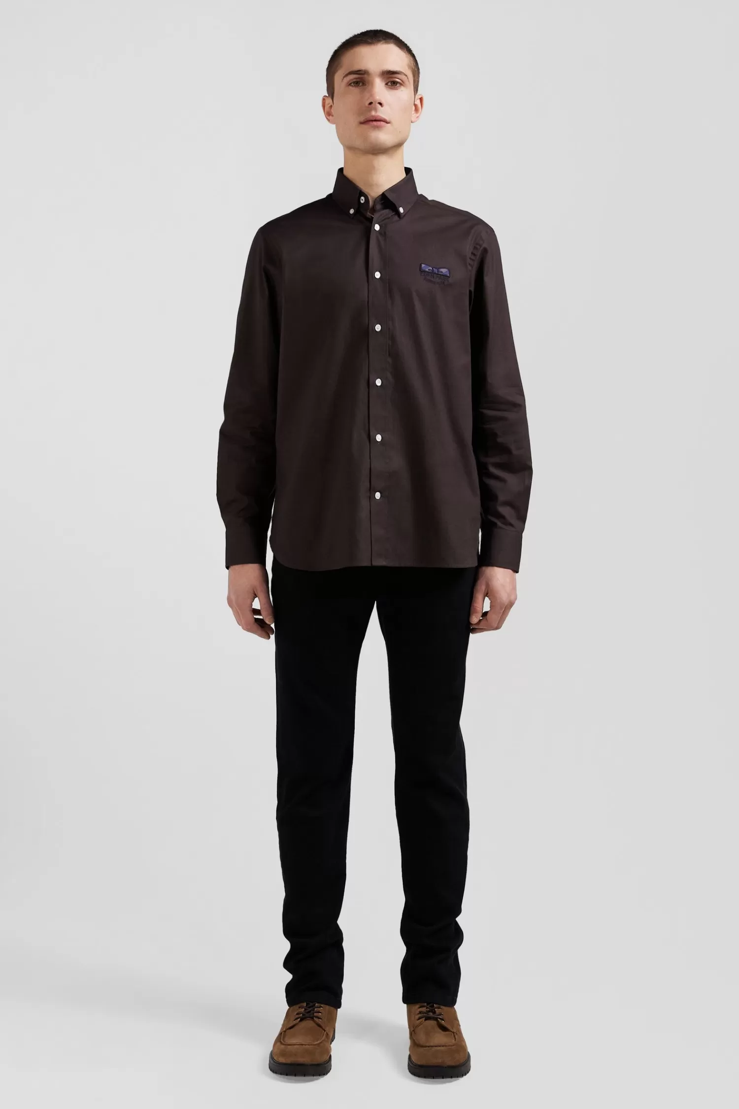 Eden Park Regular brown oxford cotton shirt with striped bow tie detail< Shirts