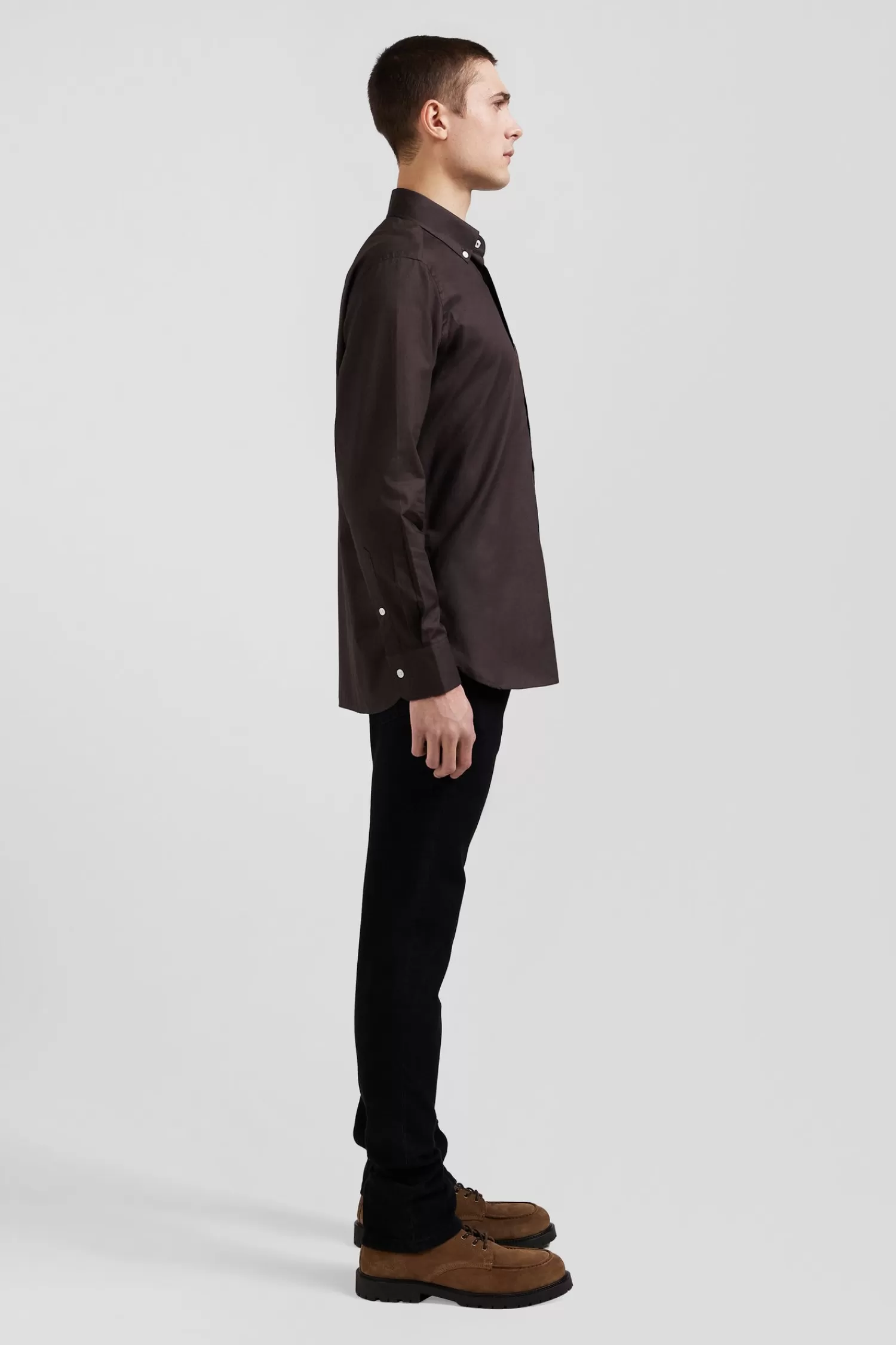 regular_brown_oxford_cotton_shirt_with_striped_bow_tie_detail_4.webp Eden Park Regular brown oxford cotton shirt with striped bow tie detail< Shirts