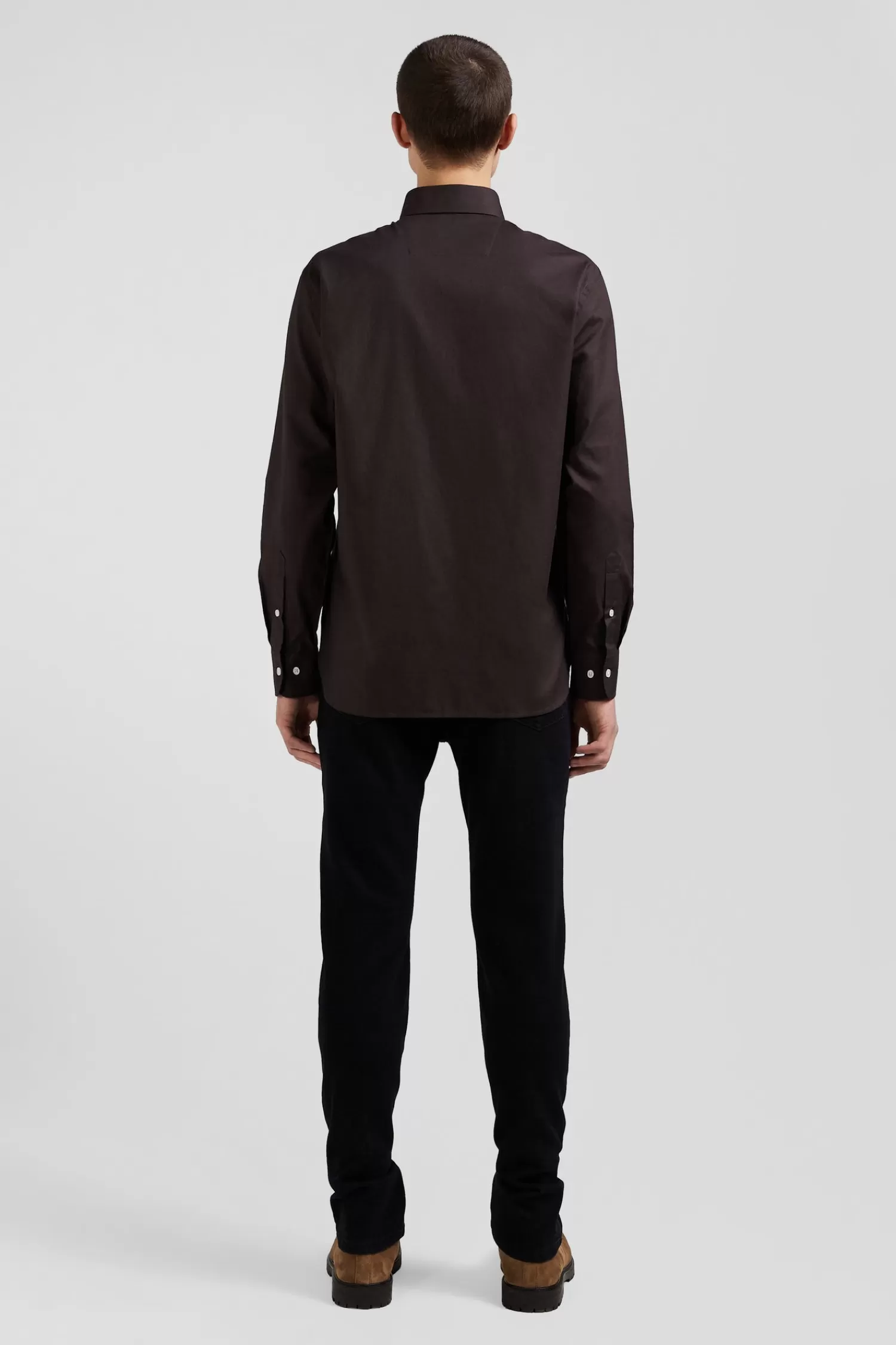 regular_brown_oxford_cotton_shirt_with_striped_bow_tie_detail_5.webp Eden Park Regular brown oxford cotton shirt with striped bow tie detail< Shirts