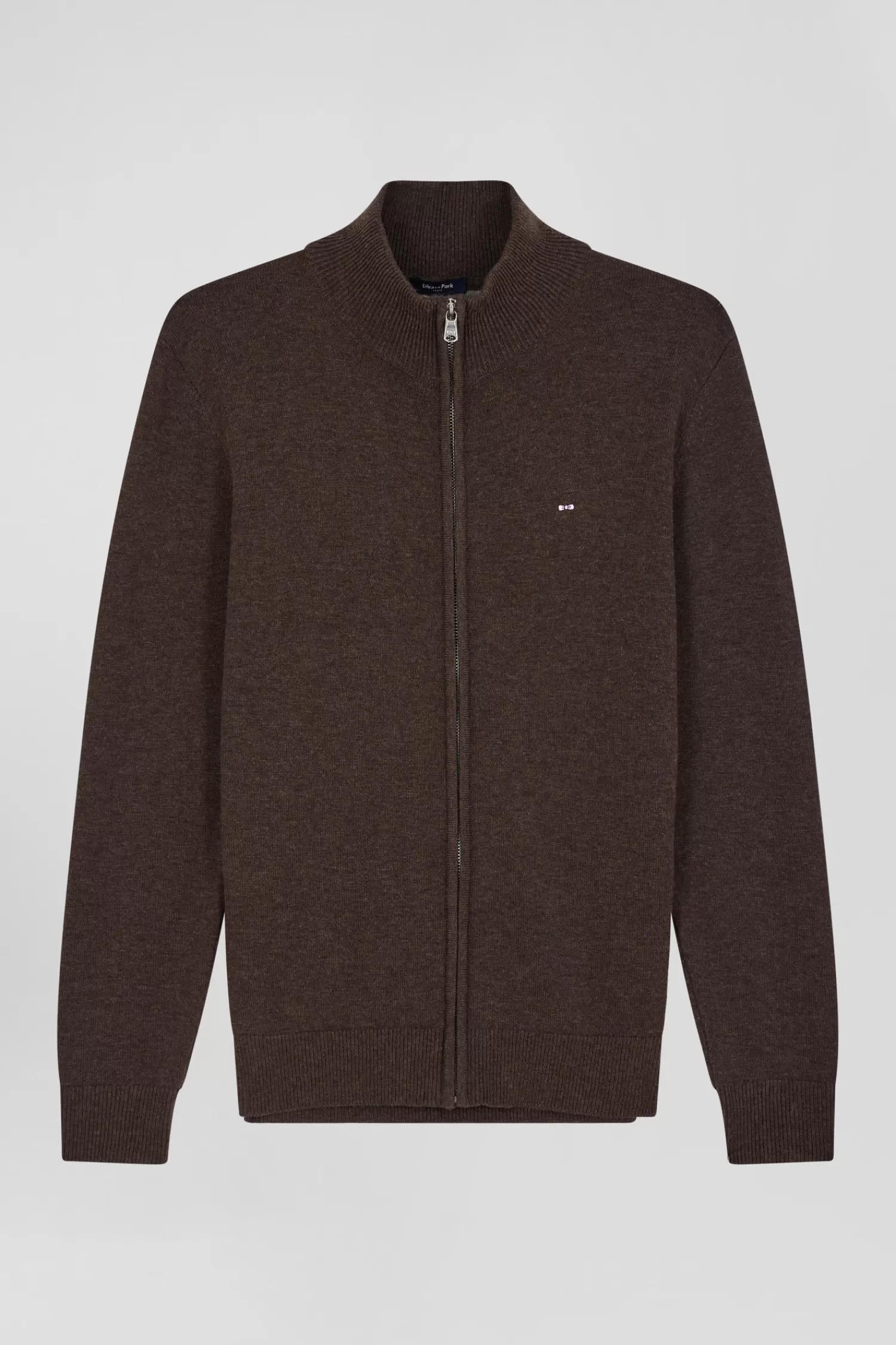 Eden Park Regular brown plain wool and cotton zipped cardigan< Cardigans
