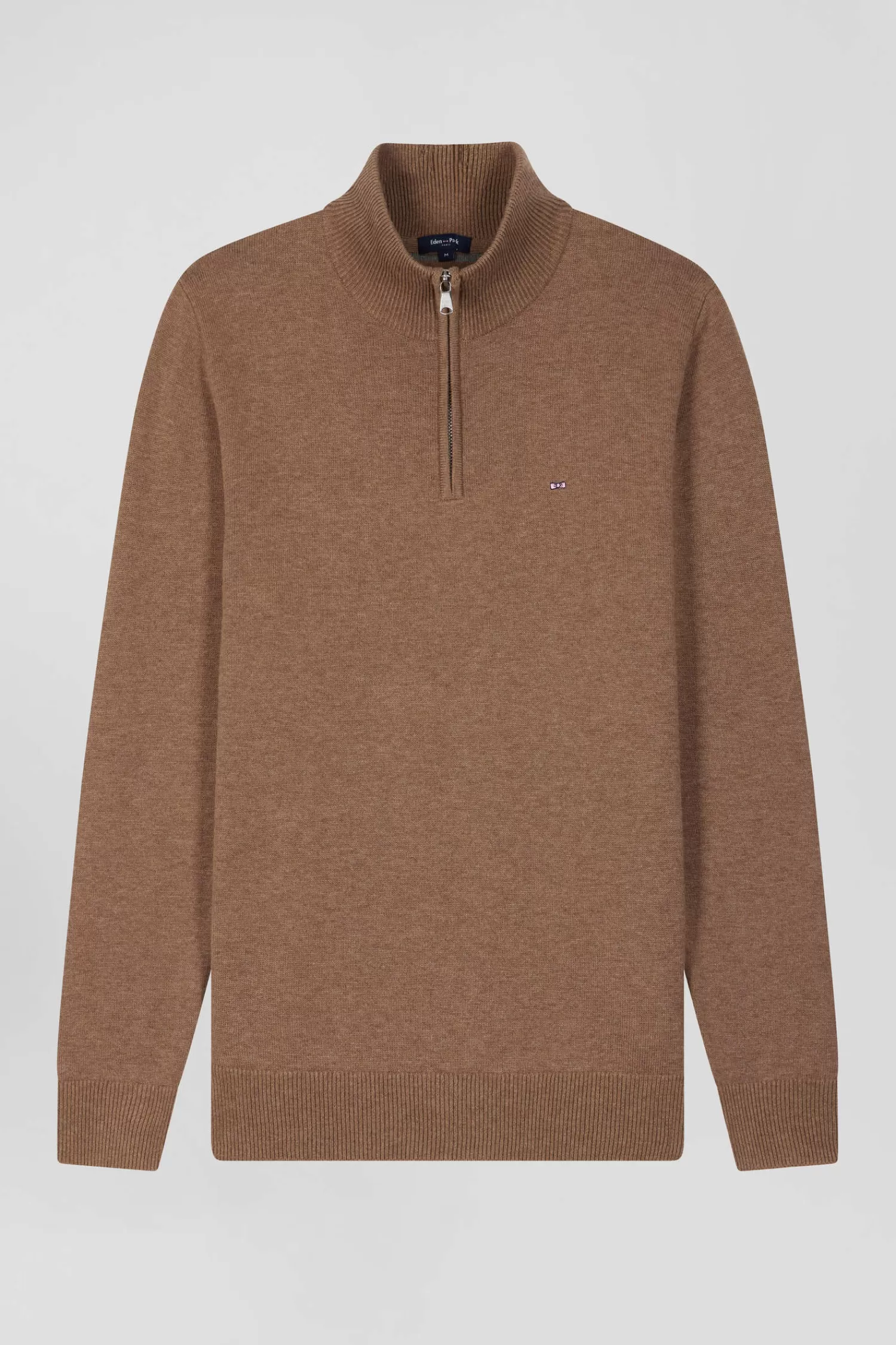 Eden Park Regular brown semi-zipped wool and cotton jumper< Sweaters