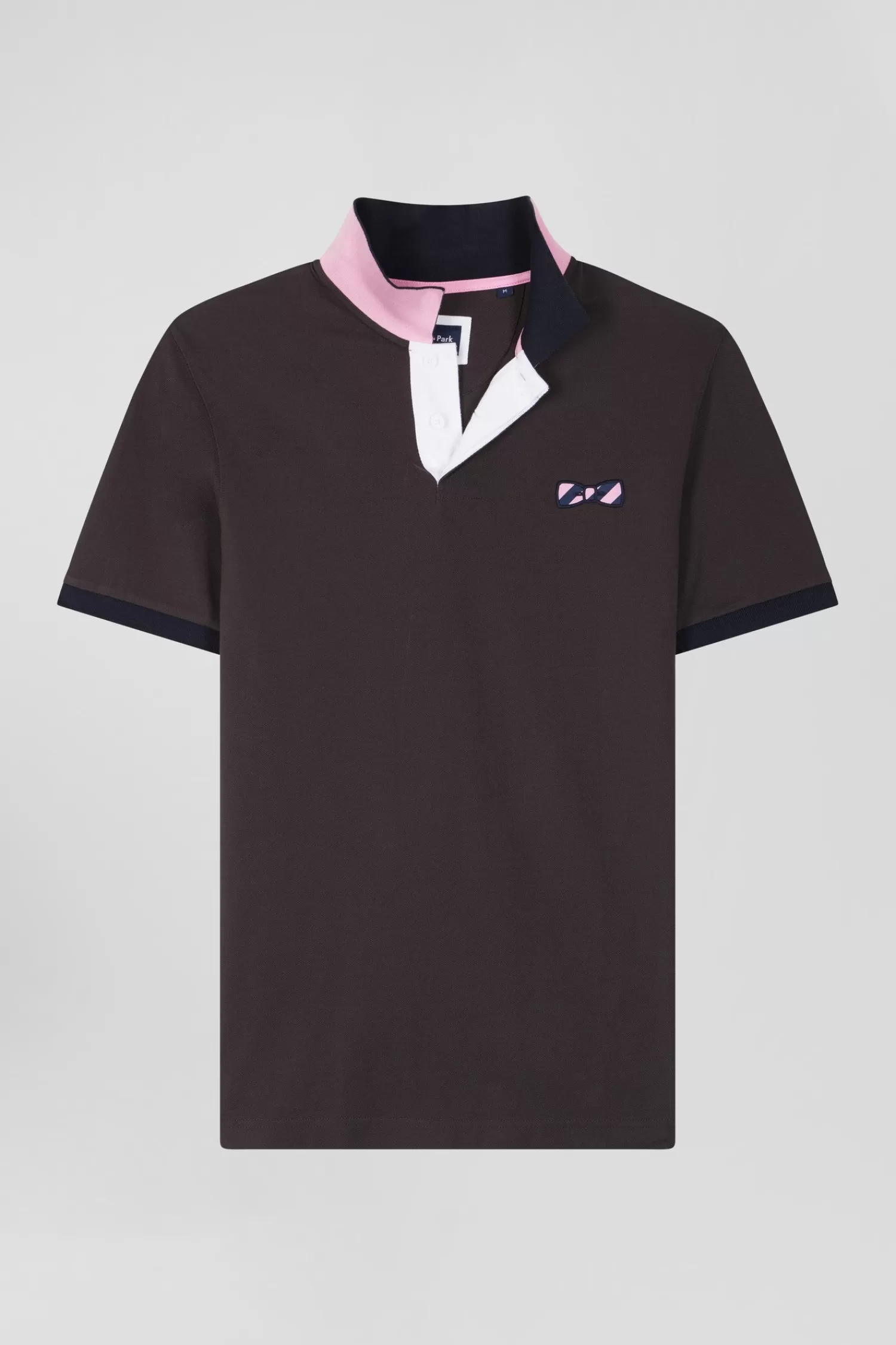 Eden Park Regular brown short-sleeved cotton piqué polo shirt with striped embroidery< Polos