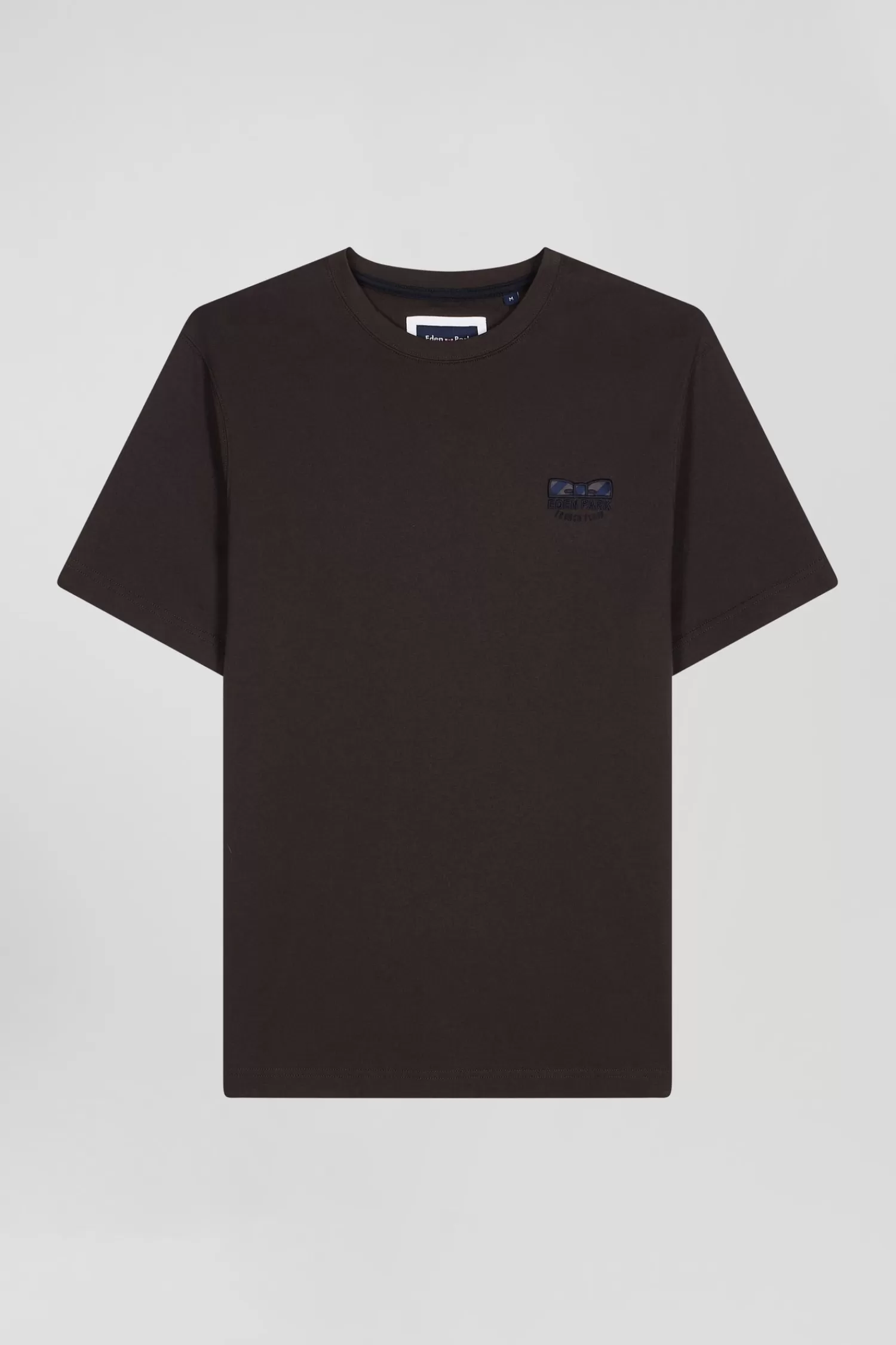Eden Park Regular brown short-sleeved cotton T-shirt with tie patchwork emblem< T-shirts