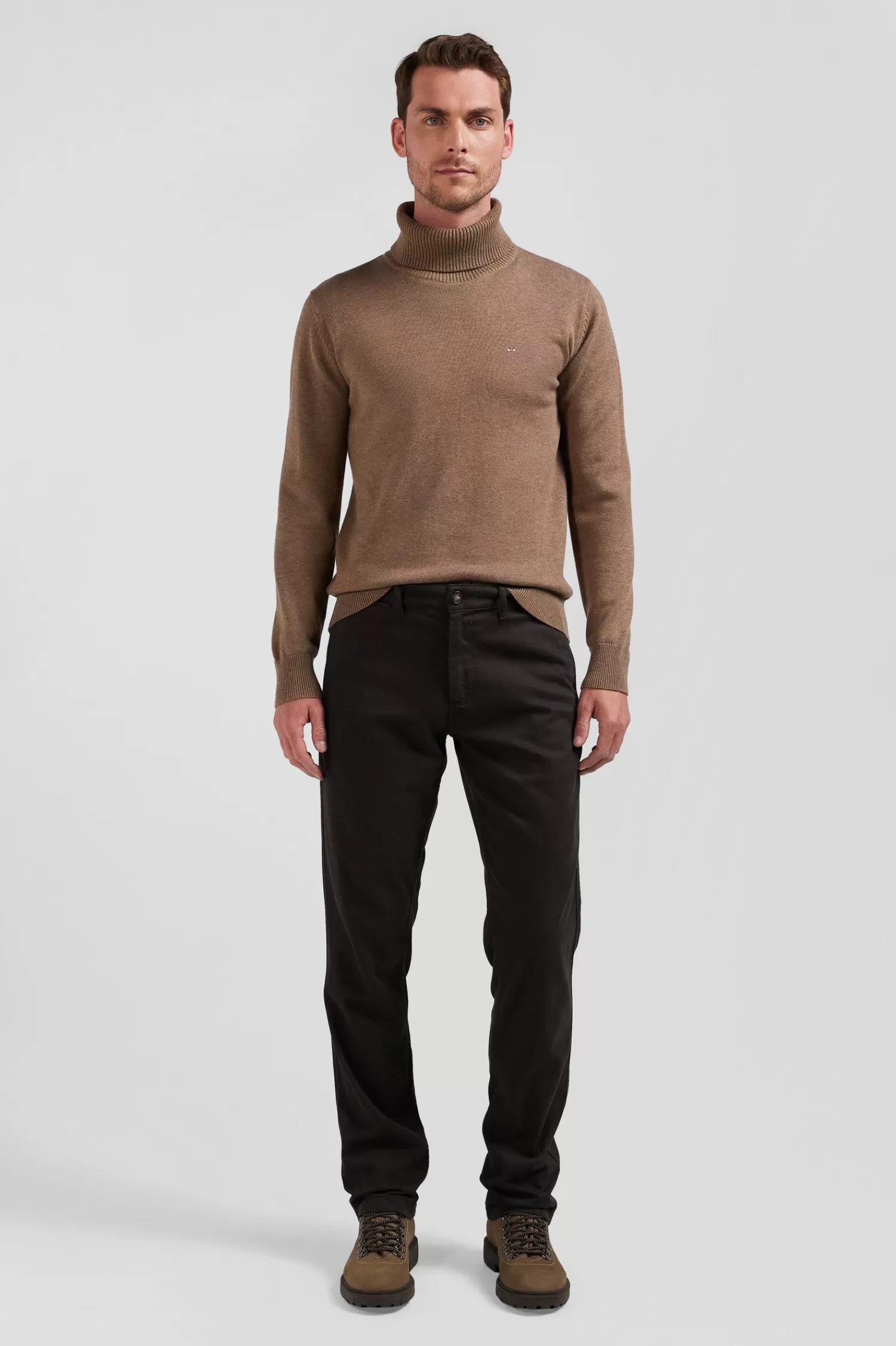 Eden Park Regular brown stretch cotton piqué and modal chino trousers< Pants