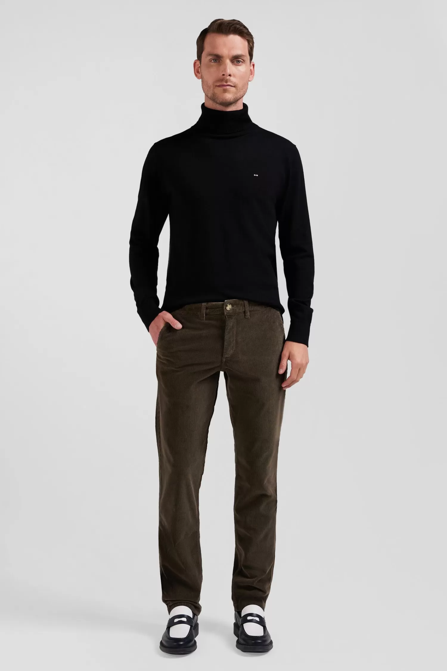 Eden Park Regular brown stretch cotton velvet chino trousers< Pants