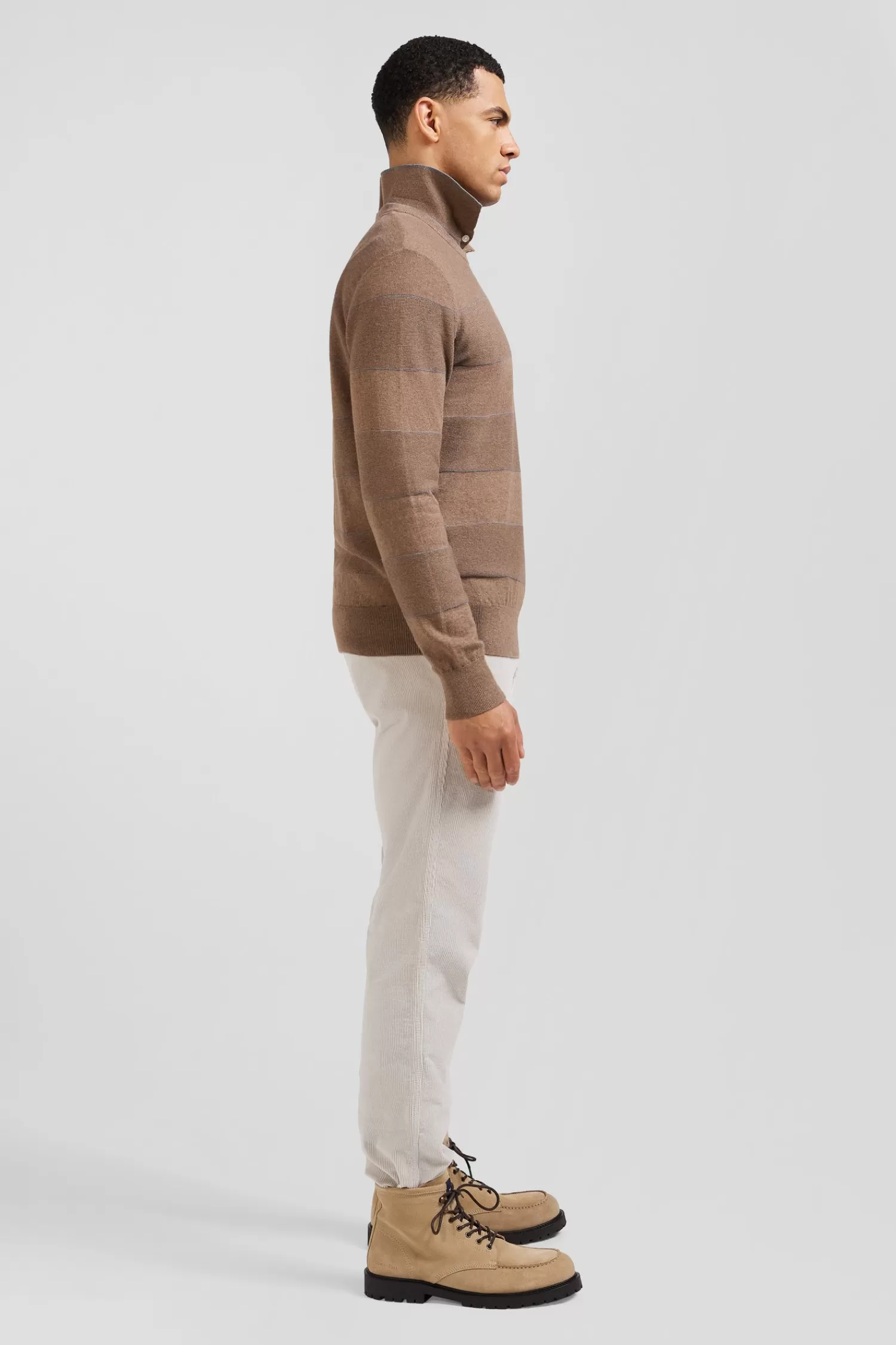 regular_brown_striped_cotton_and_cashmere_crew_neck_jumper_4.webp Eden Park Regular brown striped cotton and cashmere crew neck jumper< Sweaters