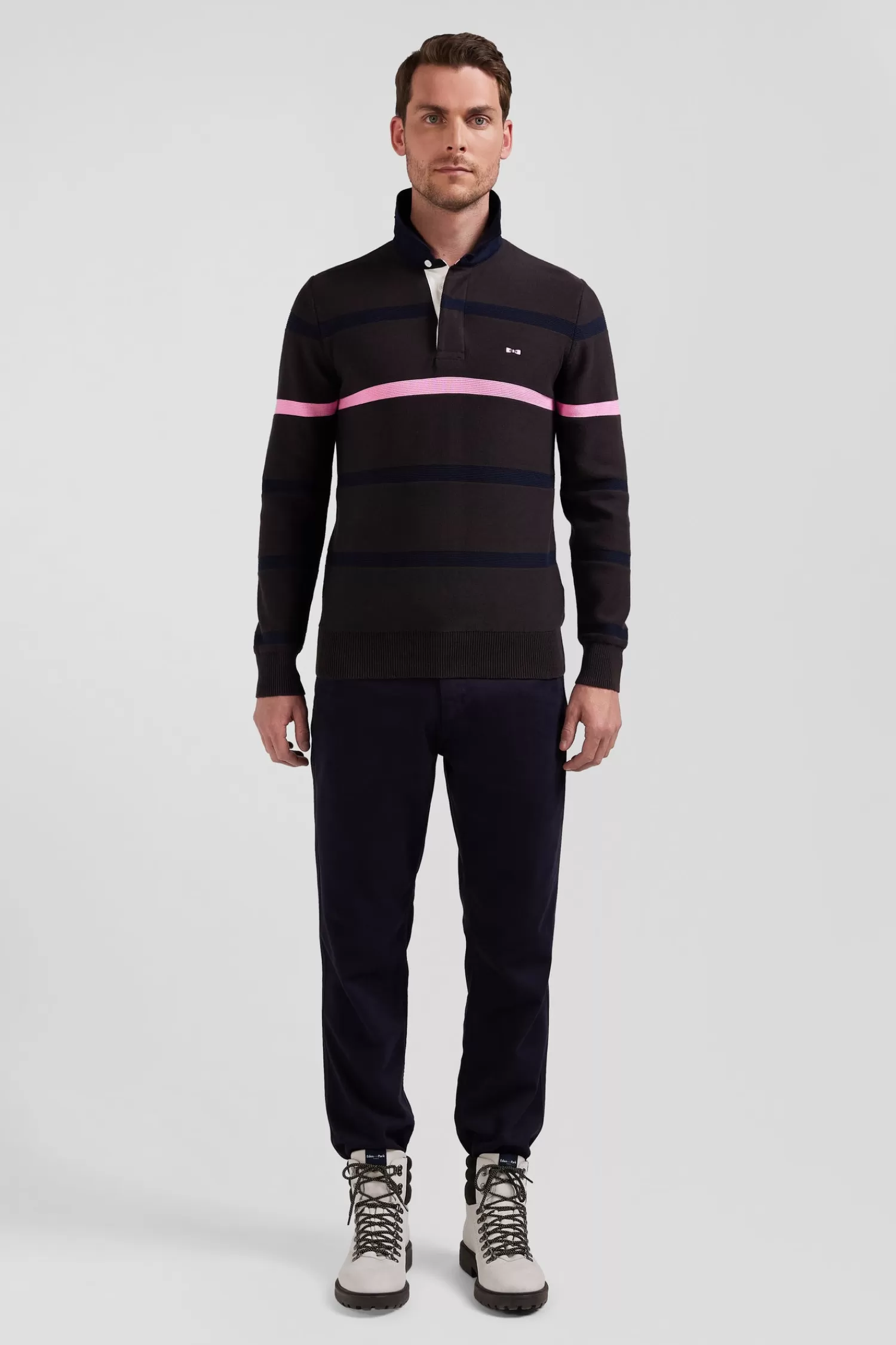 Eden Park Regular brown striped cotton polo neck jumper< Sweaters