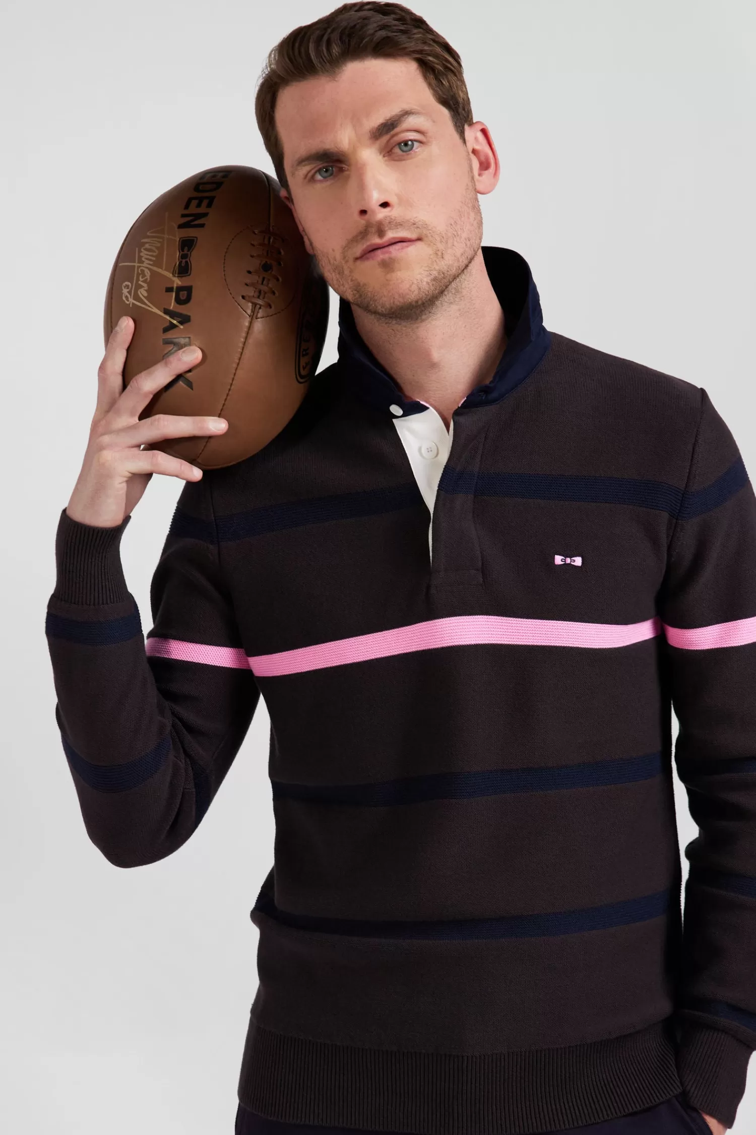 regular_brown_striped_cotton_polo_neck_jumper_2.webp Eden Park Regular brown striped cotton polo neck jumper< Sweaters