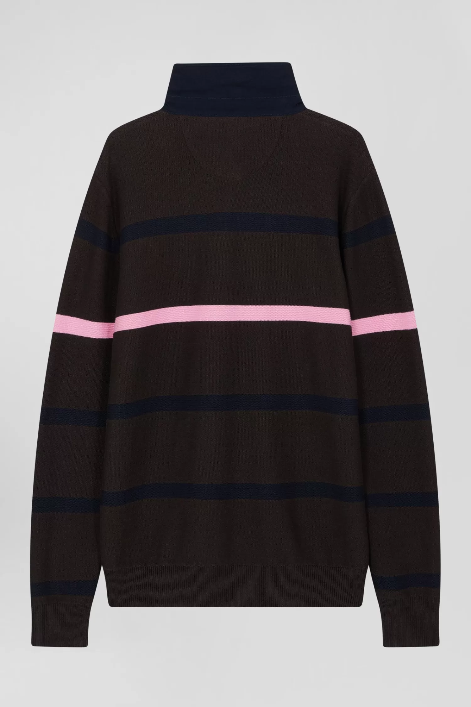 regular_brown_striped_cotton_polo_neck_jumper_3.webp Eden Park Regular brown striped cotton polo neck jumper< Sweaters