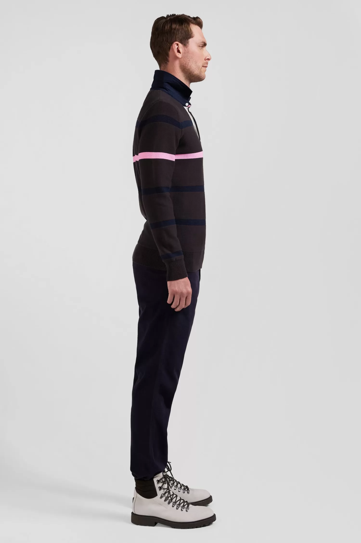 regular_brown_striped_cotton_polo_neck_jumper_4.webp Eden Park Regular brown striped cotton polo neck jumper< Sweaters