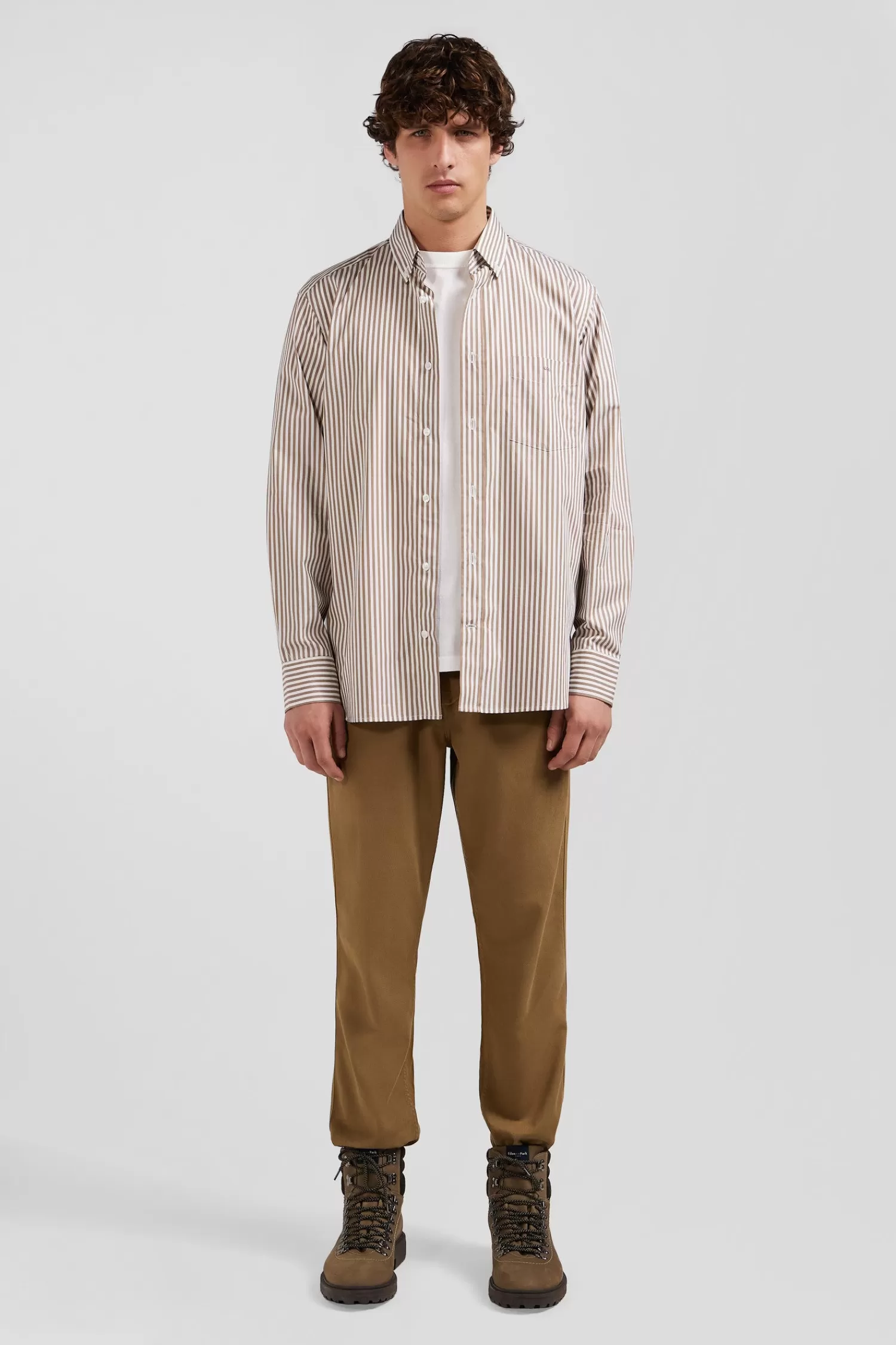 Eden Park Regular brown striped cotton poplin shirt< Shirts