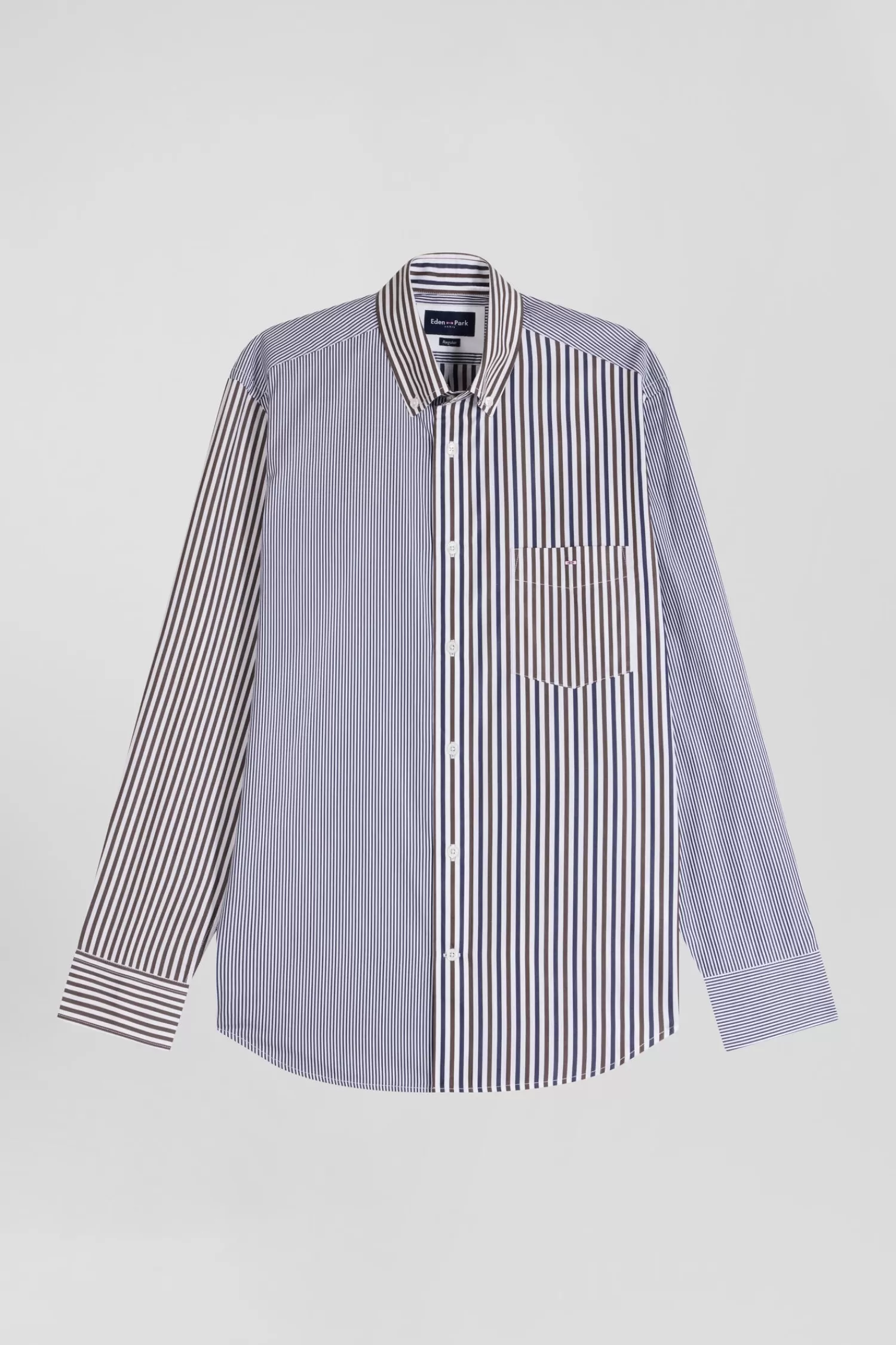 Eden Park Regular brown striped cotton poplin shirt< Shirts