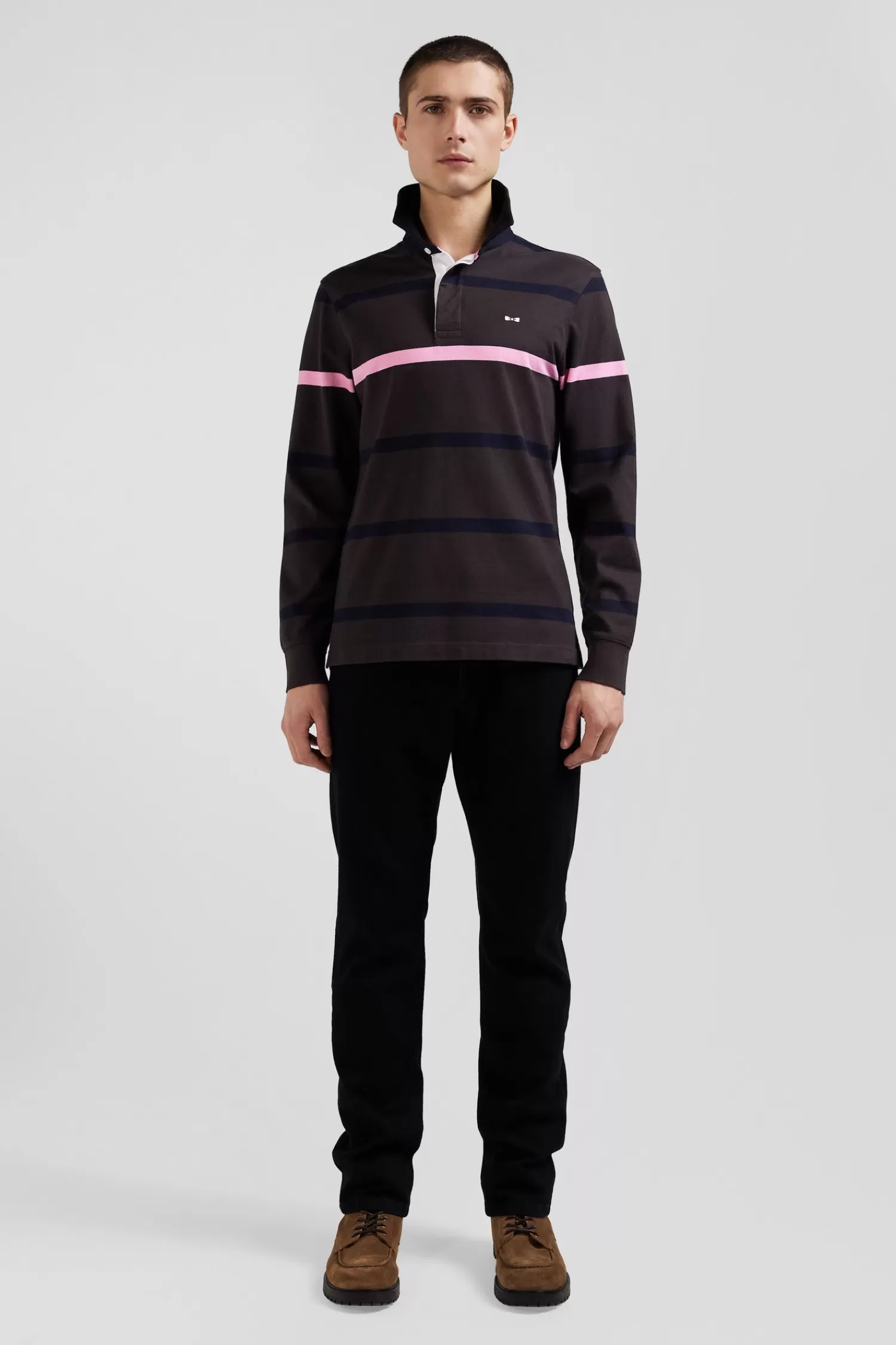 Eden Park Regular brown striped long-sleeved cotton rugby shirt with back embroidery< Rugby Shirts