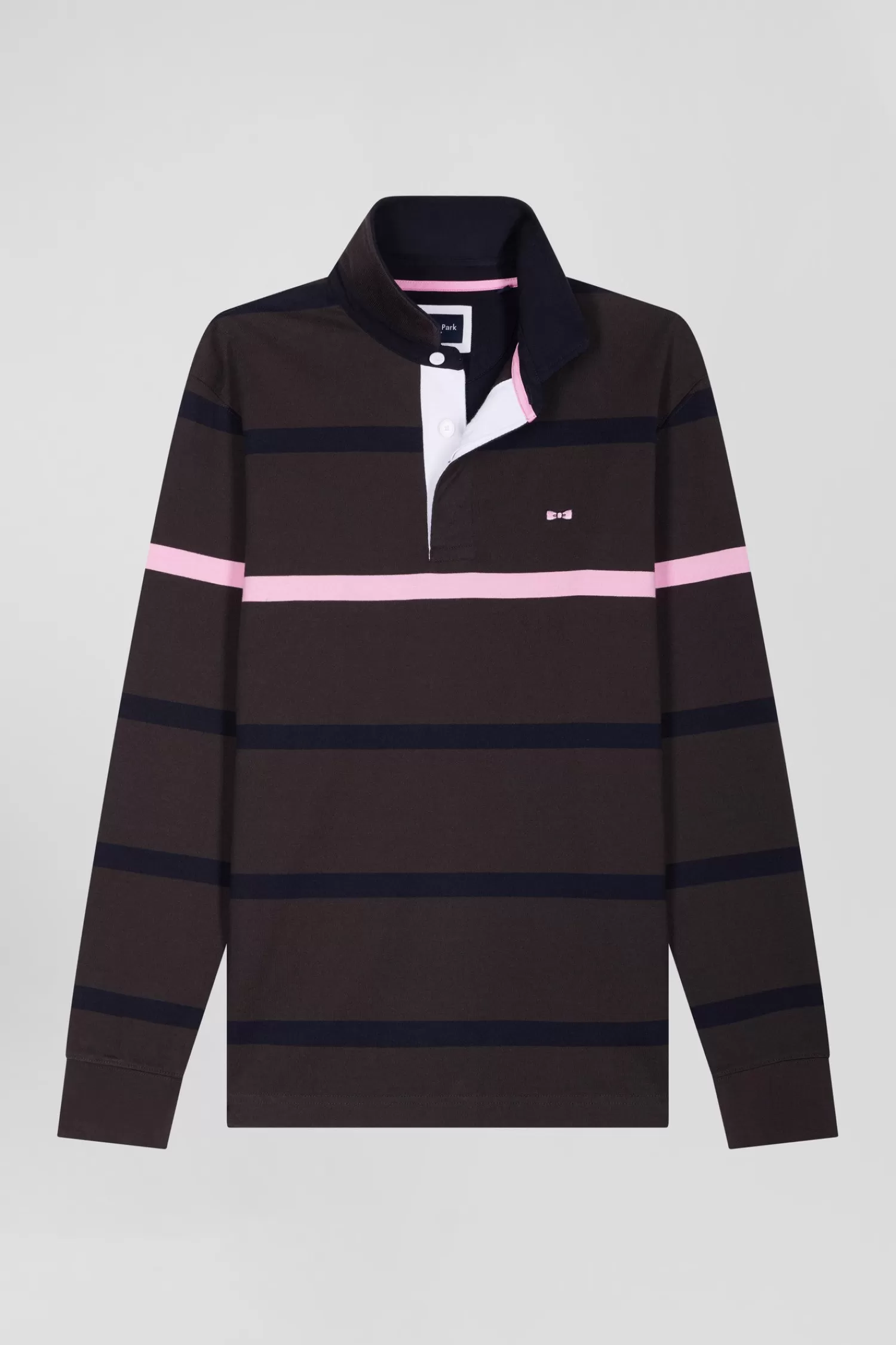 Eden Park Regular brown striped long-sleeved cotton rugby shirt with back embroidery< Rugby Shirts