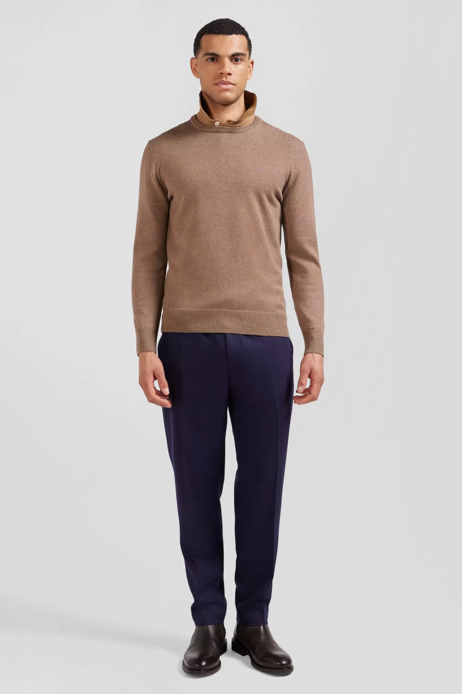 Eden Park Regular brown wool and cotton crew neck jumper< Sweaters