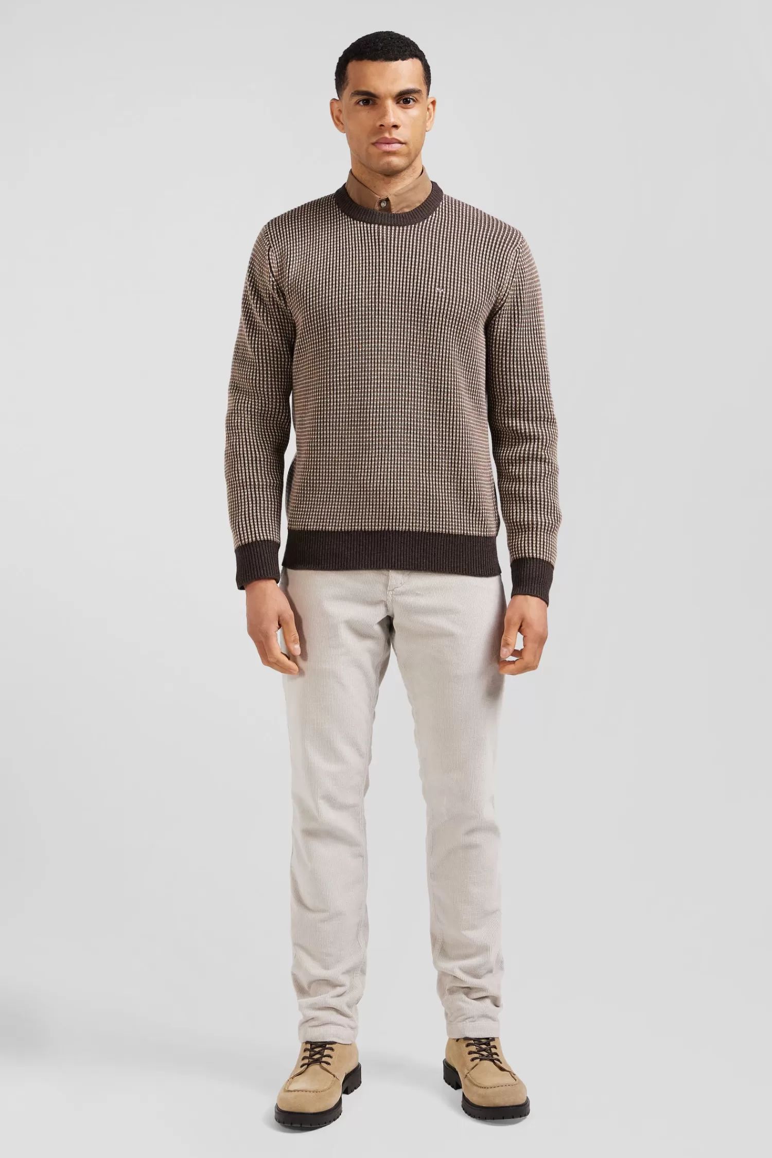 Eden Park Regular brown wool and cotton crew neck jumper< Sweaters