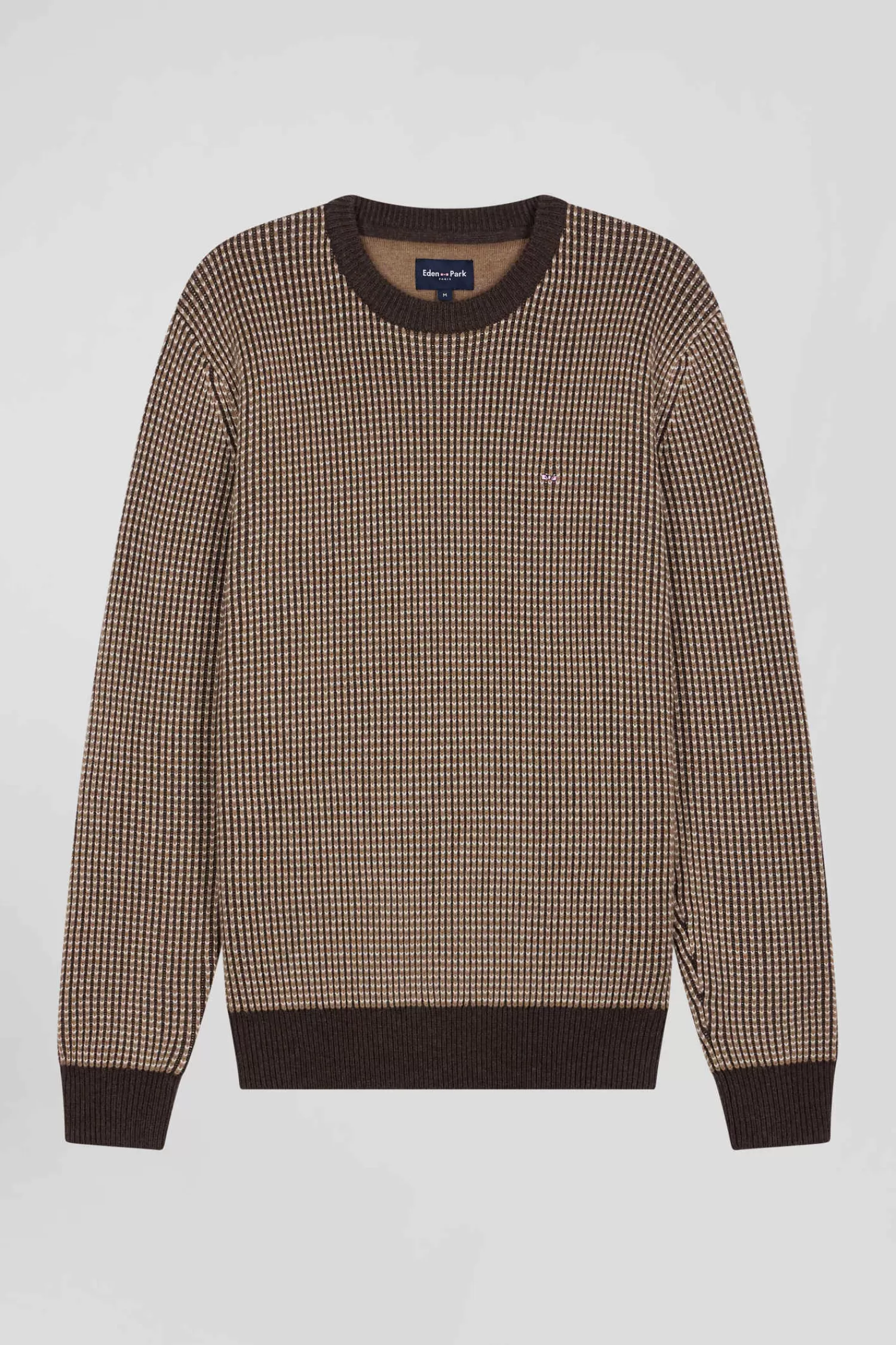 Eden Park Regular brown wool and cotton crew neck jumper< Sweaters