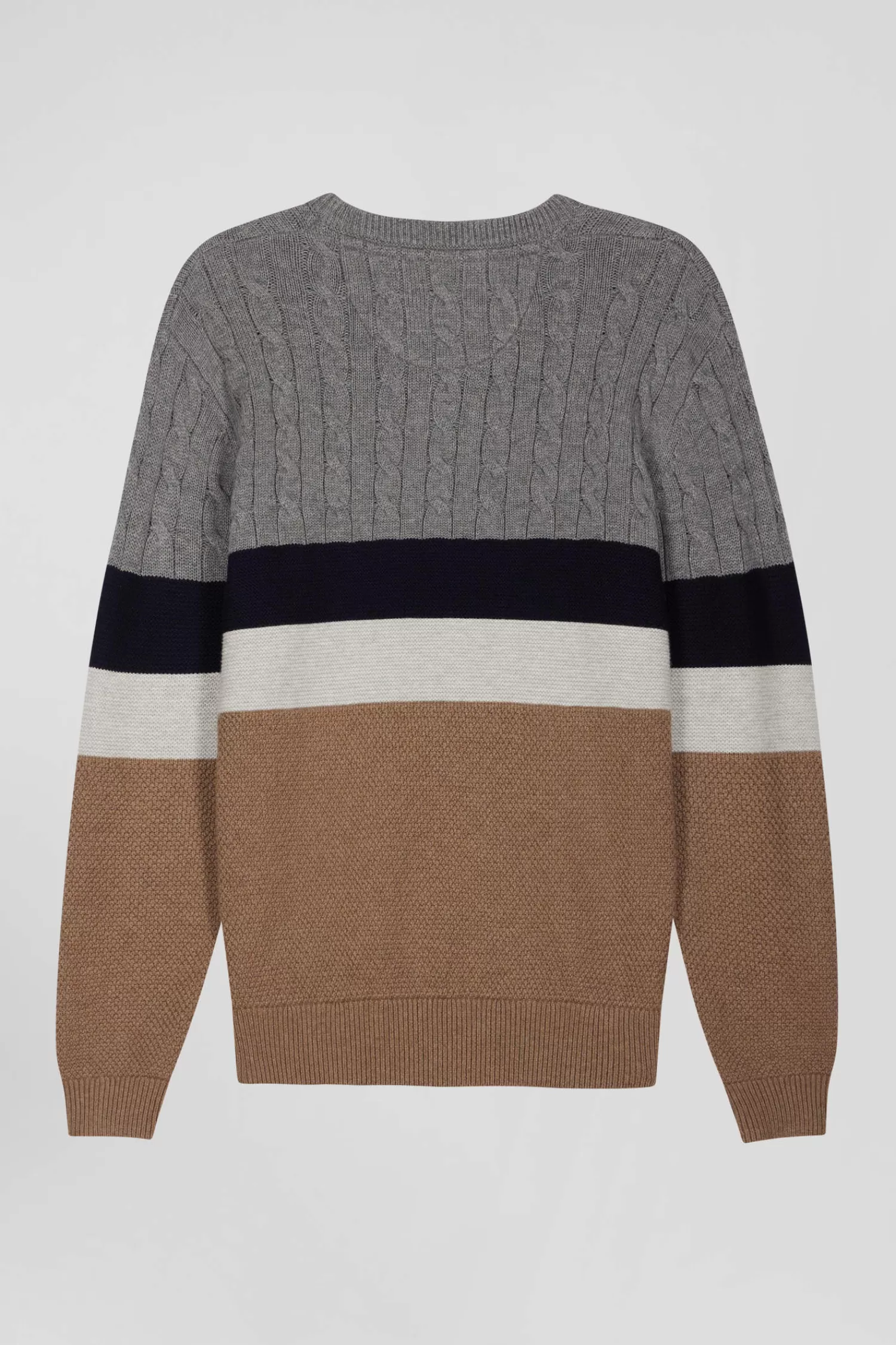 Eden Park Regular brown wool and cotton crew neck jumper with knit patterns< Sweaters