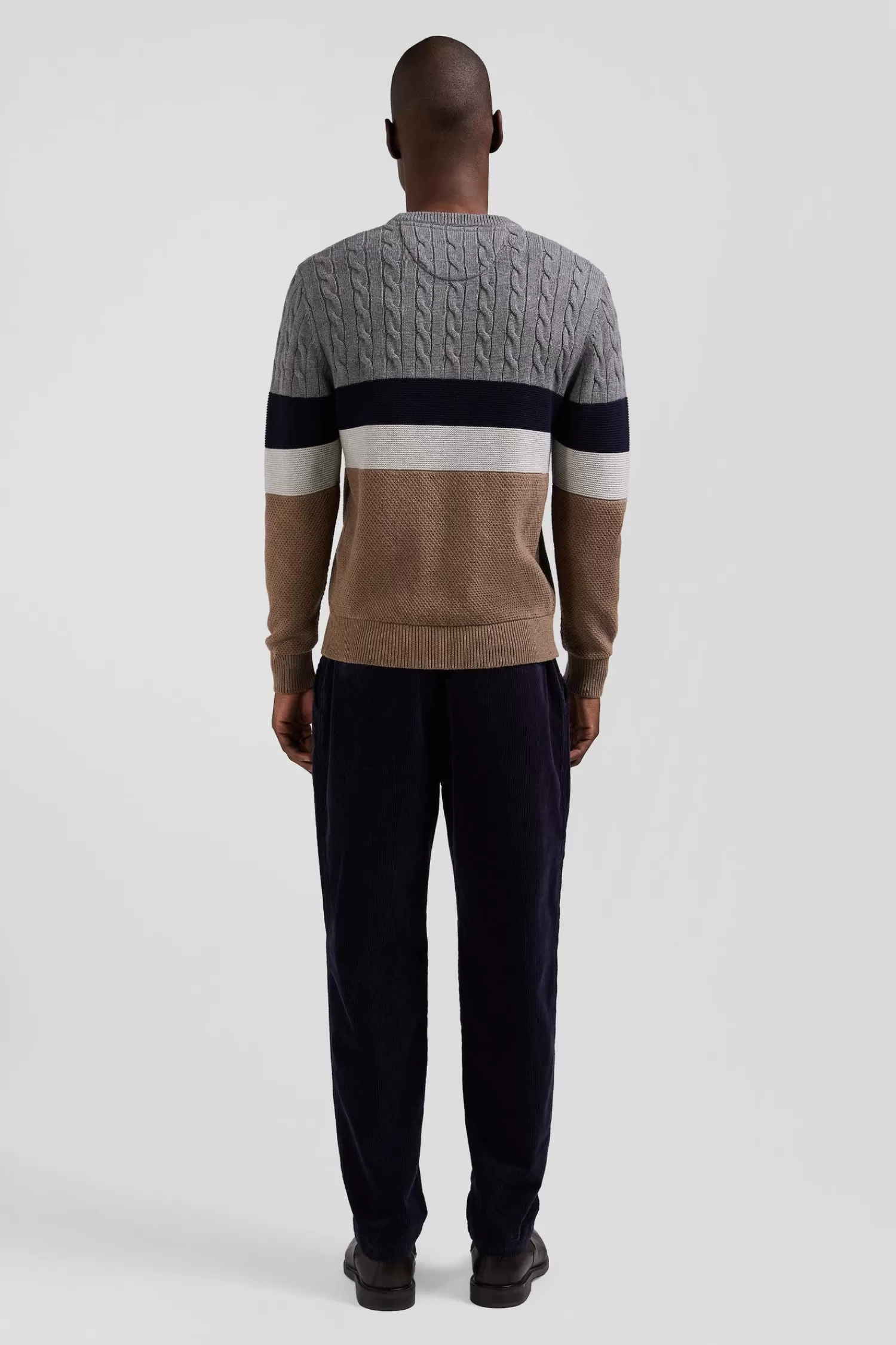 Eden Park Regular brown wool and cotton crew neck jumper with knit patterns< Sweaters