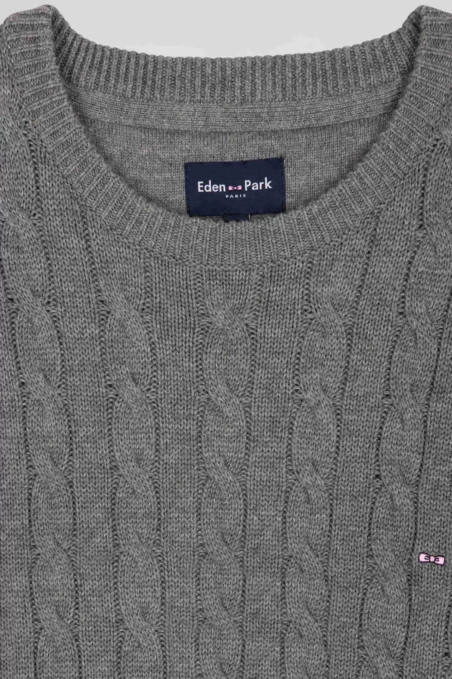 Eden Park Regular brown wool and cotton crew neck jumper with knit patterns< Sweaters