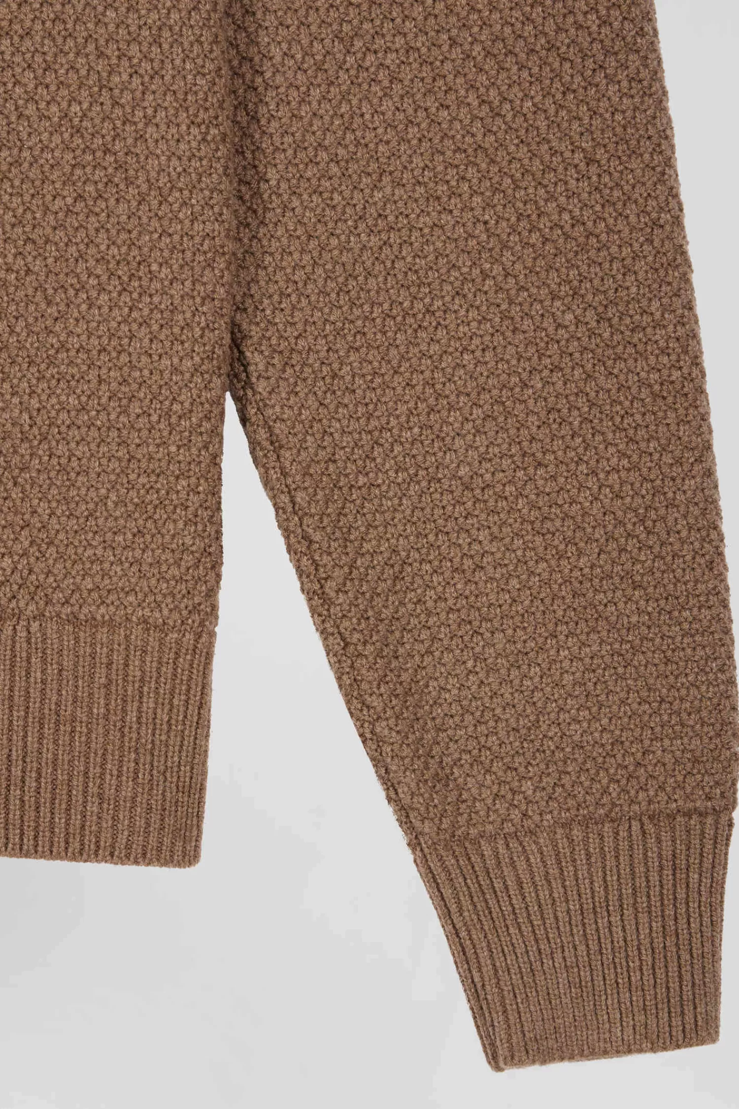 Eden Park Regular brown wool and cotton crew neck jumper with knit patterns< Sweaters