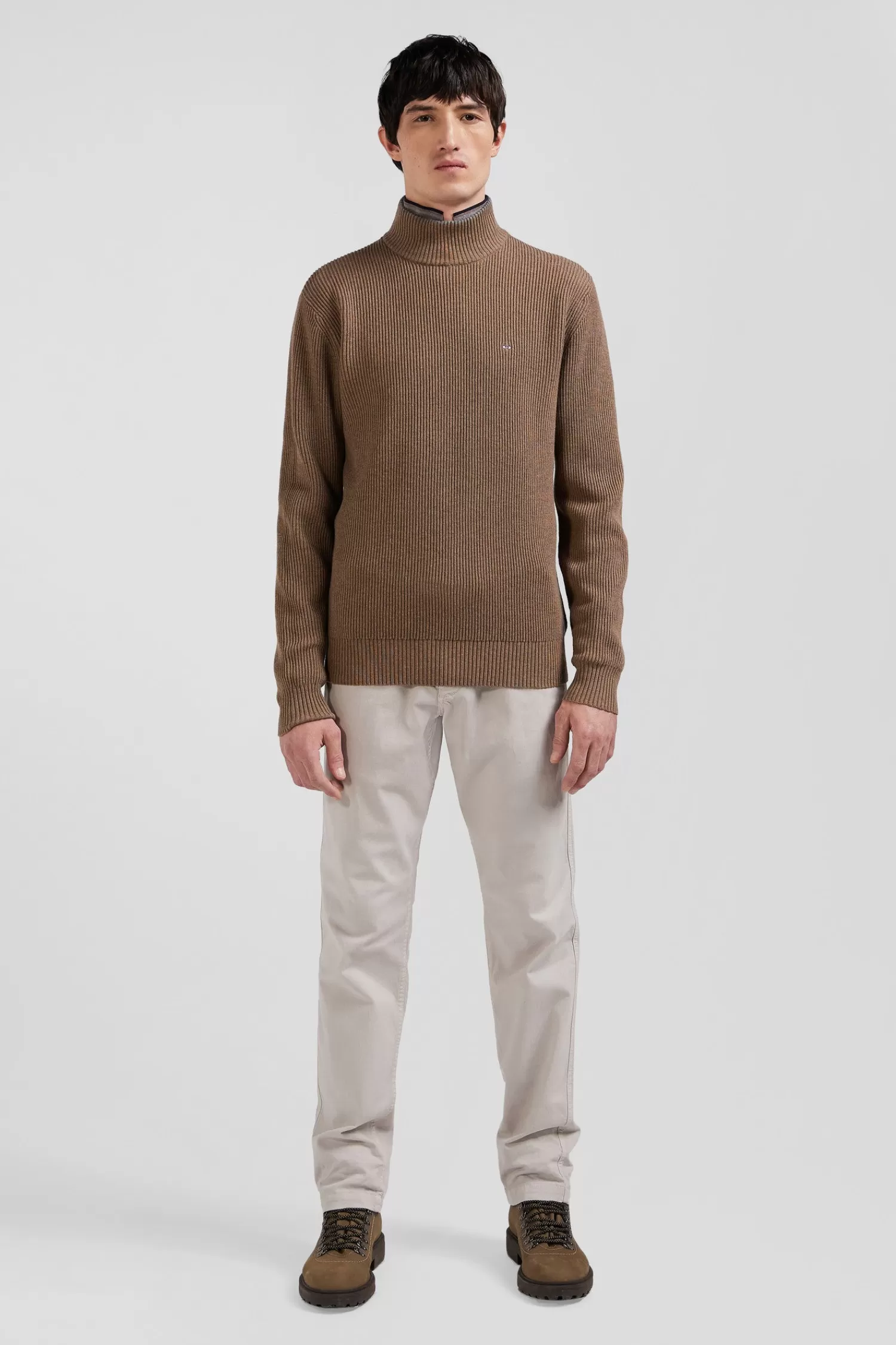 Eden Park Regular brown wool and cotton high-neck jumper< Sweaters