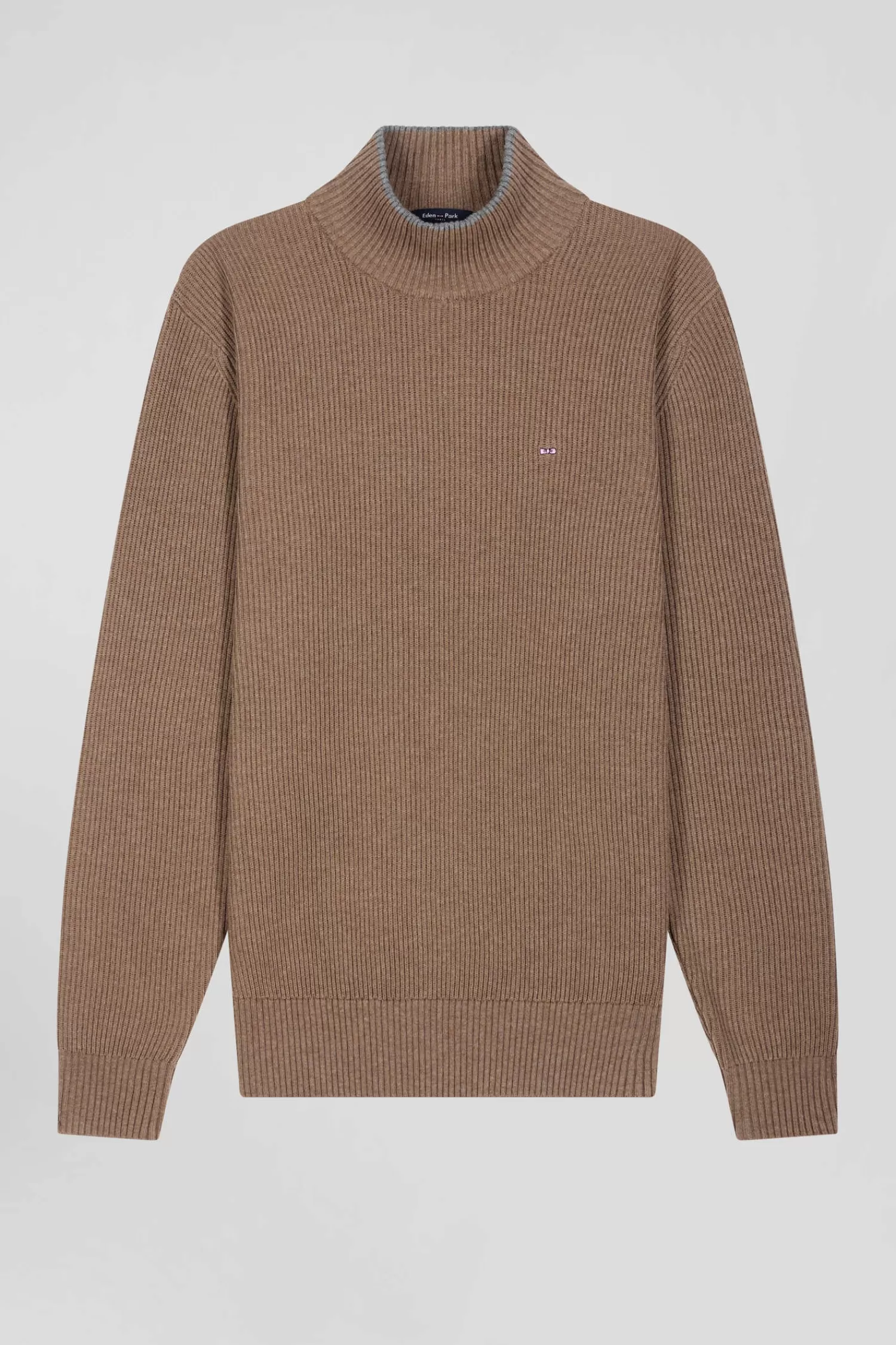 Eden Park Regular brown wool and cotton high-neck jumper< Sweaters
