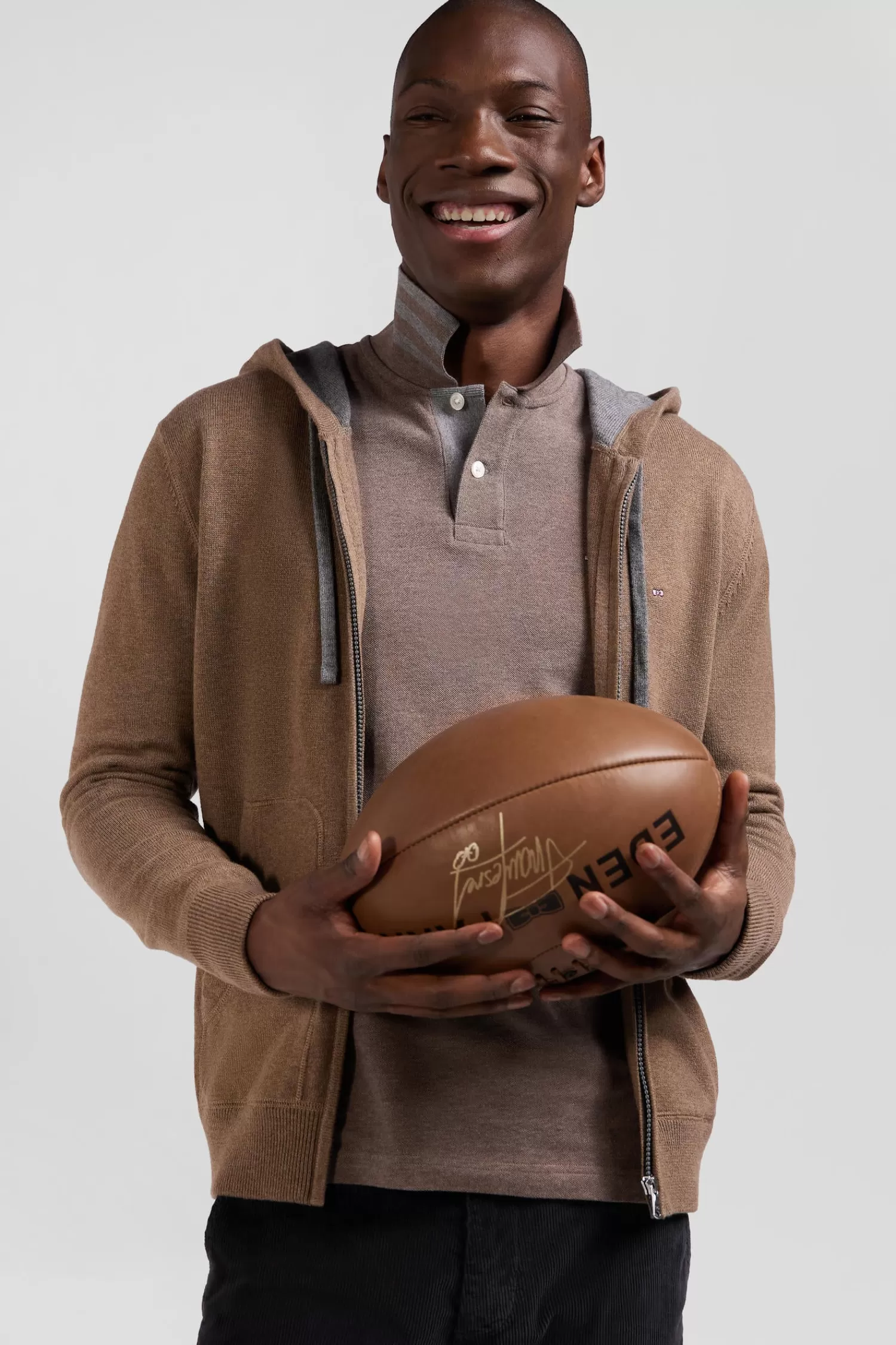 Eden Park Regular brown wool and cotton knitted zip-up jumper< Cardigans