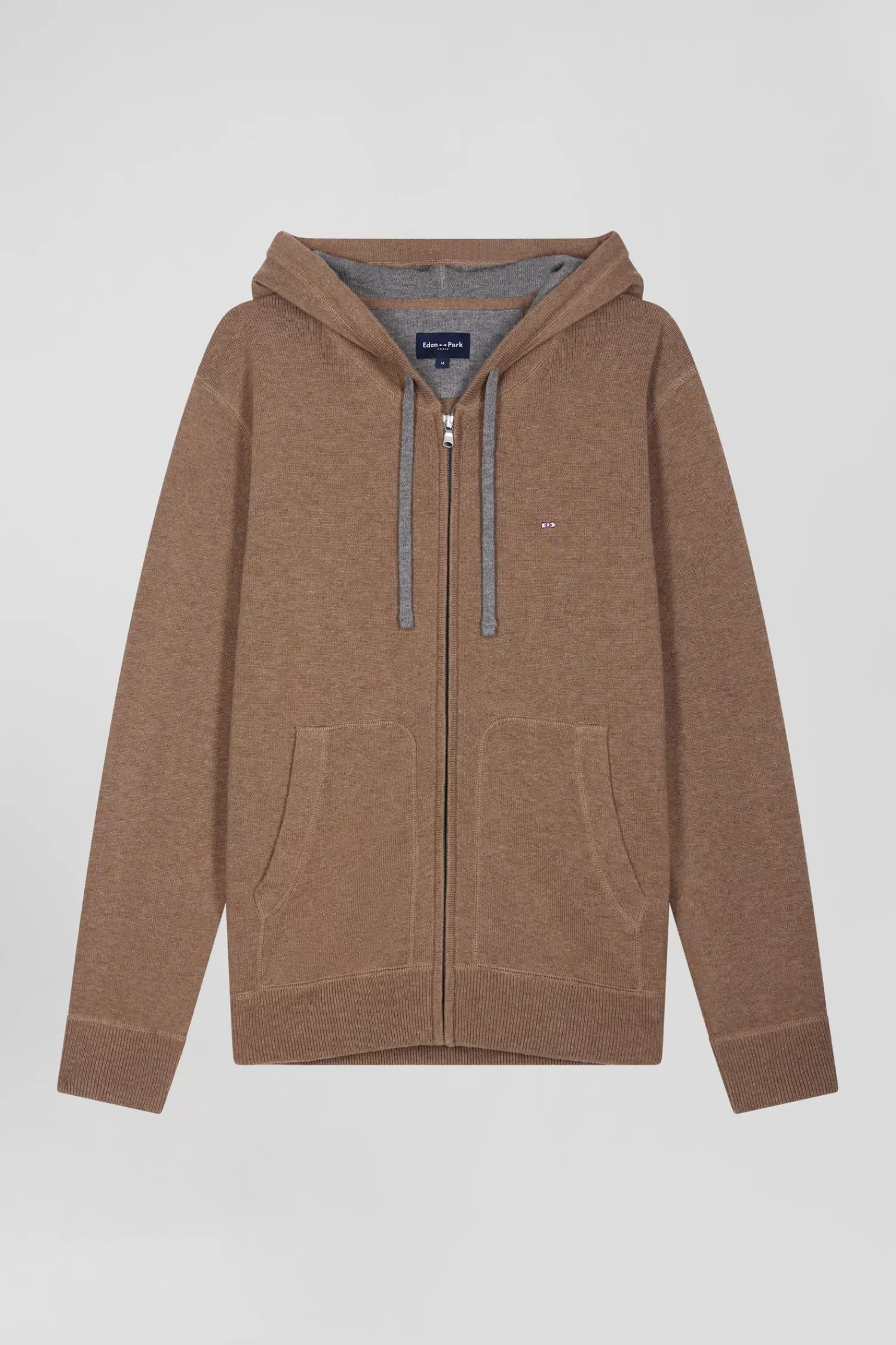 Eden Park Regular brown wool and cotton knitted zip-up jumper< Cardigans
