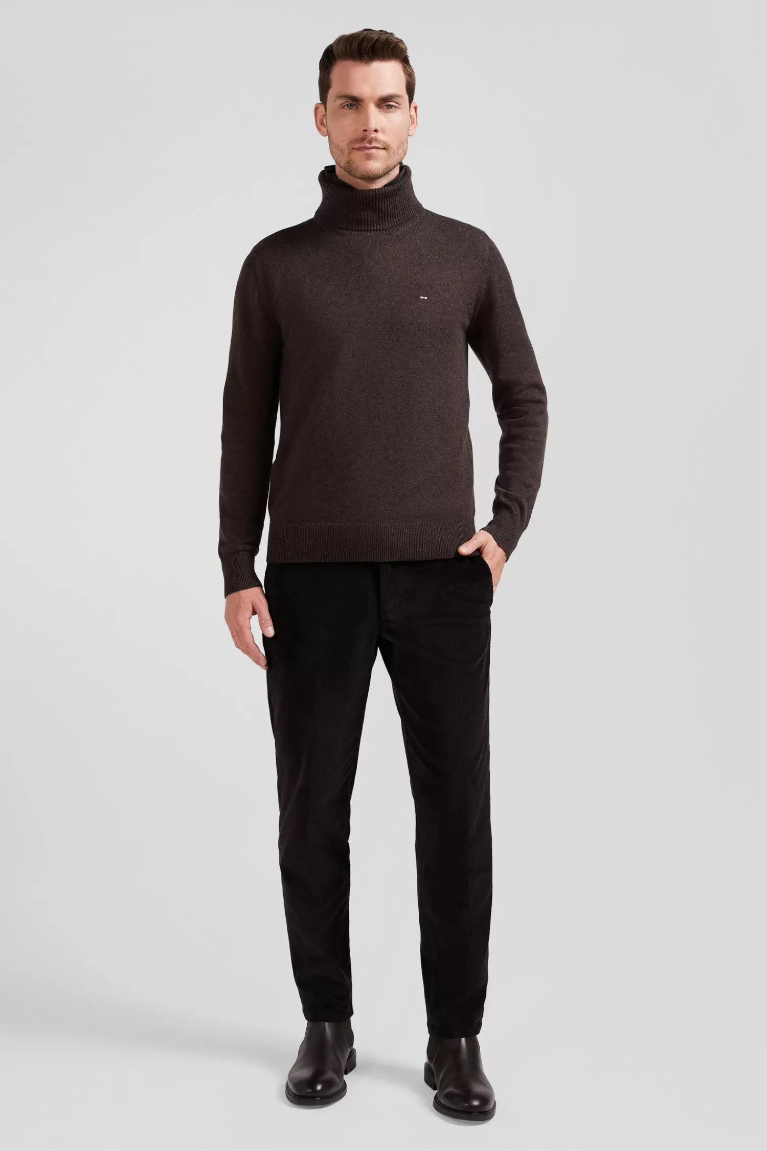 Eden Park Regular brown wool and cotton turtleneck jumper< Sweaters