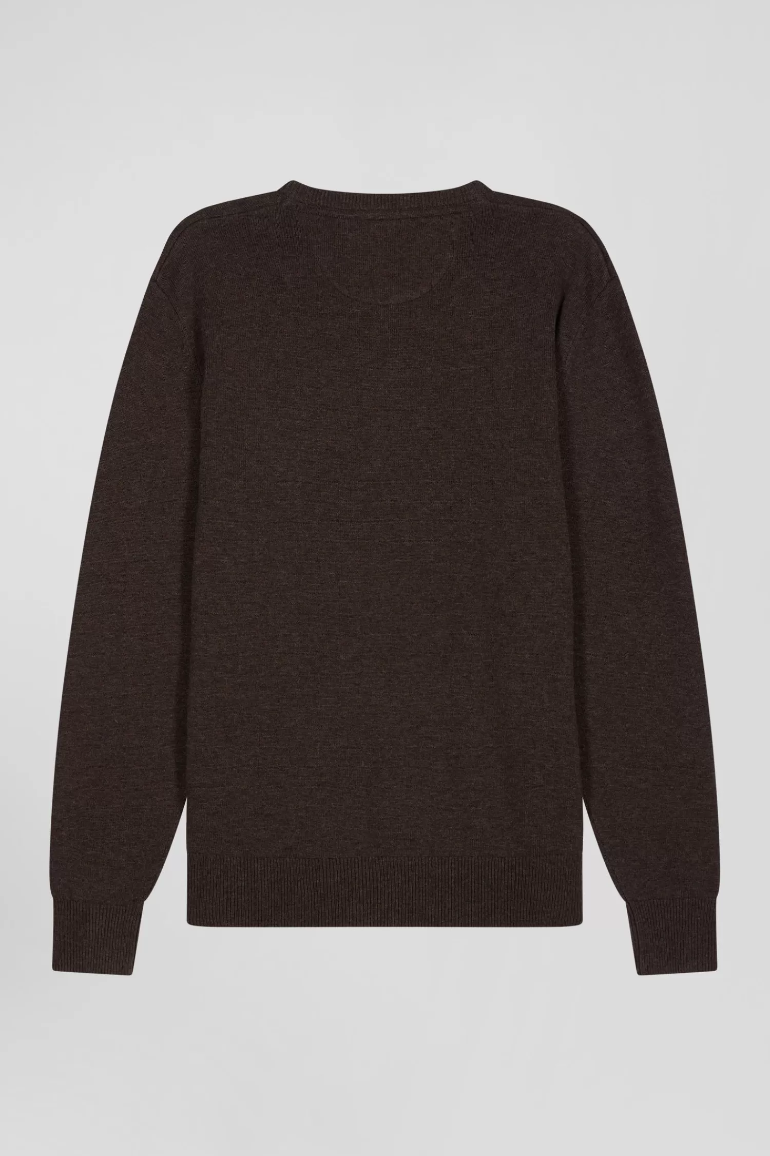 regular_brown_wool_and_cotton_vneck_jumper_with_striped_details_3.webp Eden Park Regular brown wool and cotton V-neck jumper with striped details< Sweaters