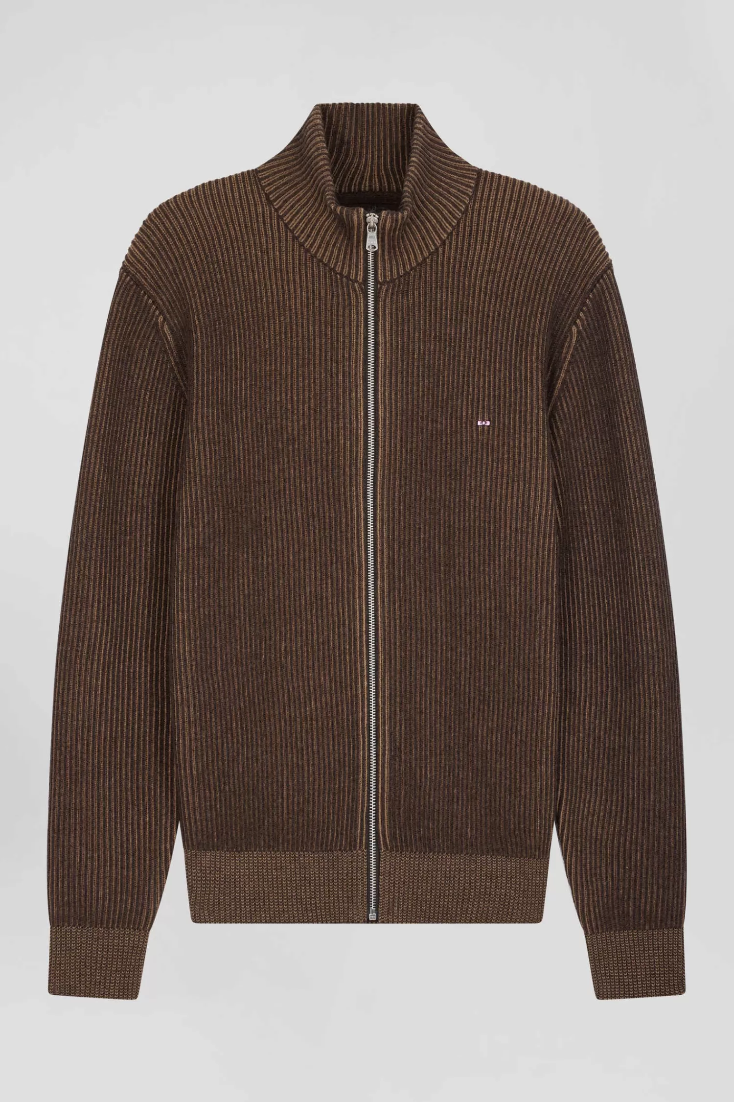 Eden Park Regular brown wool and cotton zipped cardigan< Cardigans