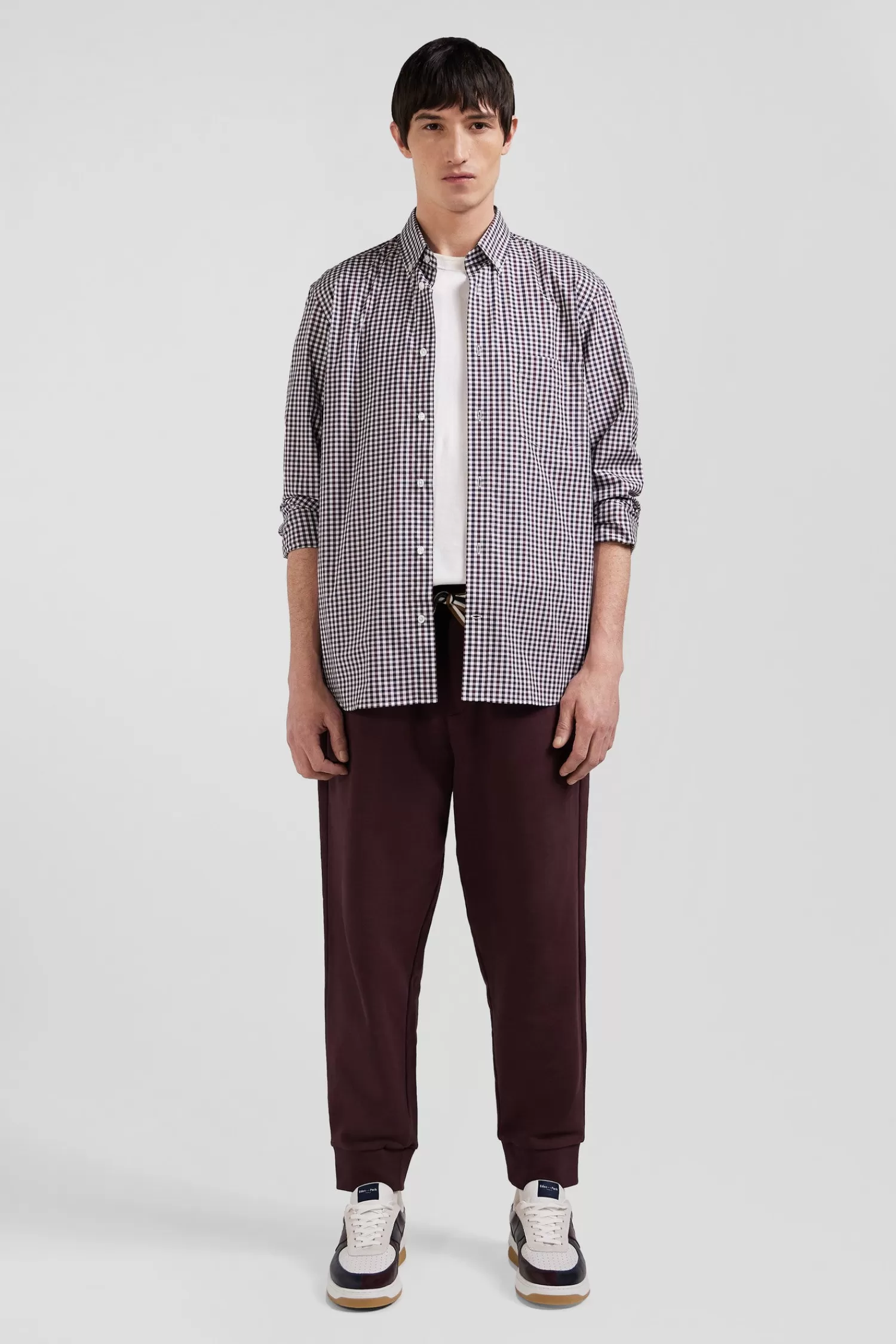 Eden Park Regular burgundy and white checked cotton poplin shirt< Shirts