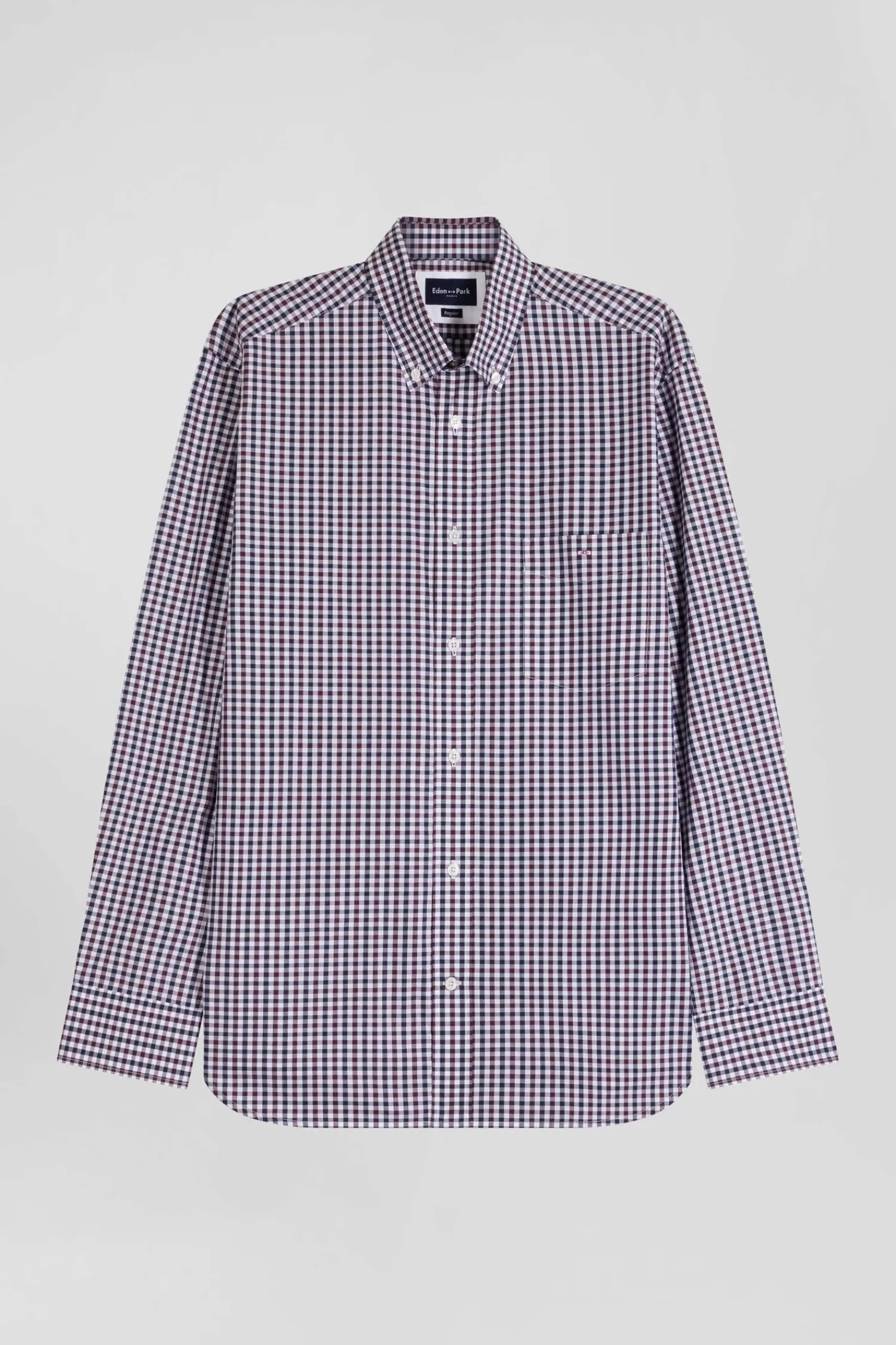 Eden Park Regular burgundy and white checked cotton poplin shirt< Shirts