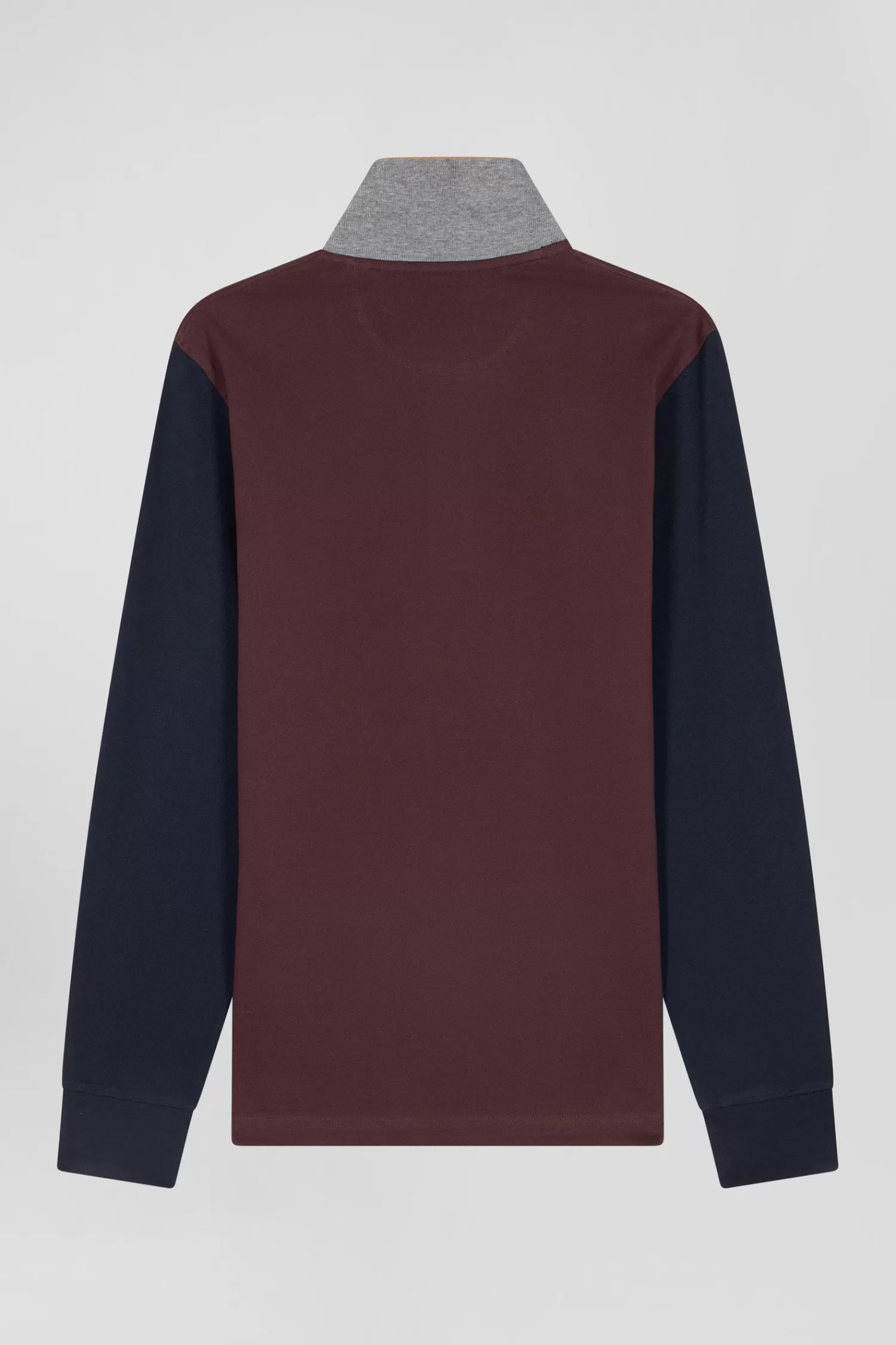 Eden Park Regular burgundy bicolor long-sleeved cotton piqué polo shirt with jacquard collar< Polos