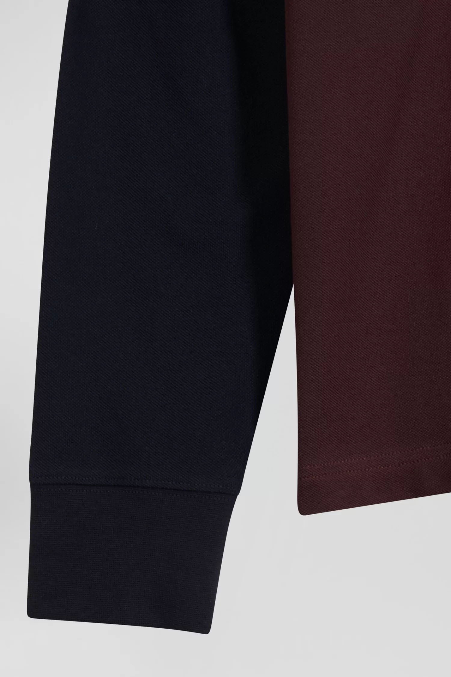 Eden Park Regular burgundy bicolor long-sleeved cotton piqué polo shirt with jacquard collar< Polos