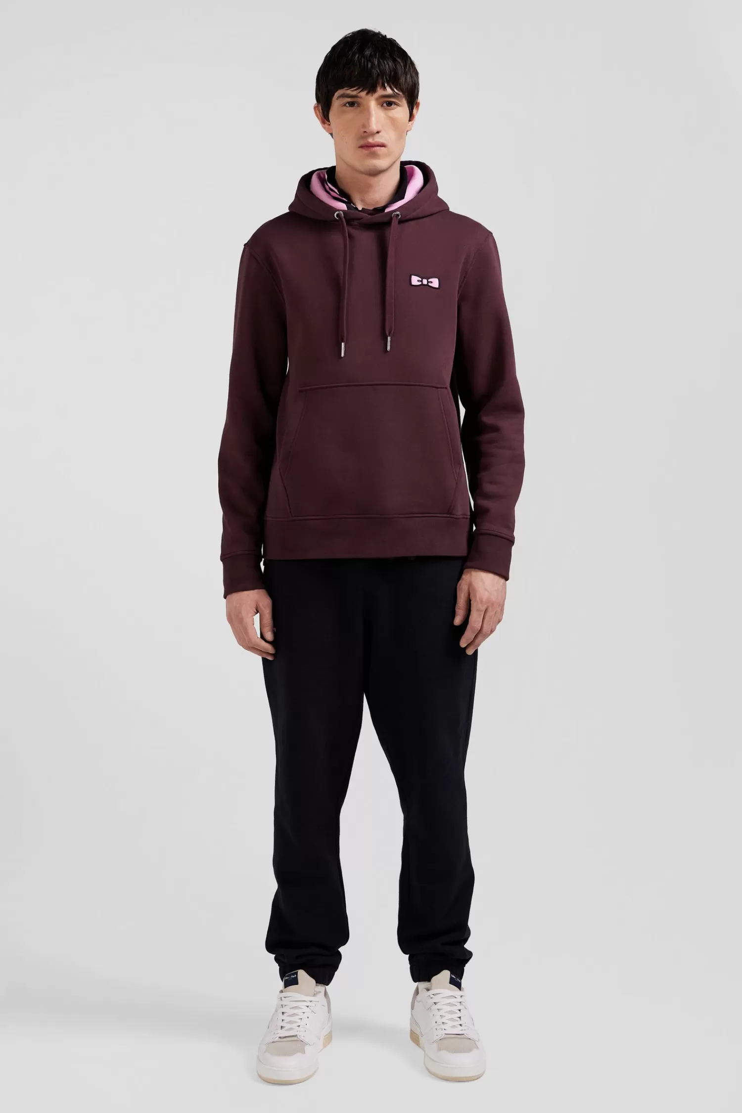 Eden Park Regular burgundy brushed cotton fleece hoodie with embroidery< Sweatshirts