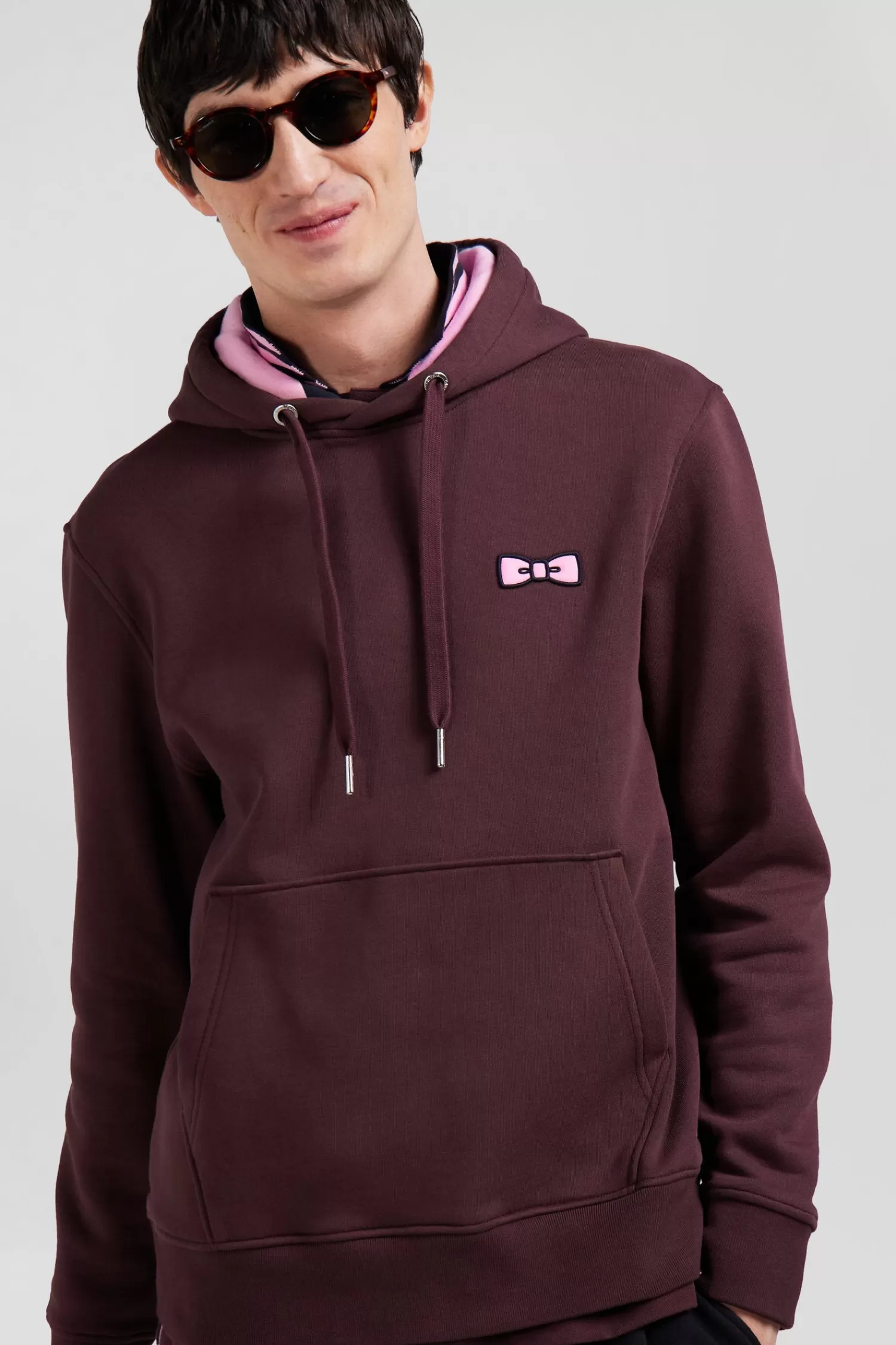 Eden Park Regular burgundy brushed cotton fleece hoodie with embroidery< Sweatshirts