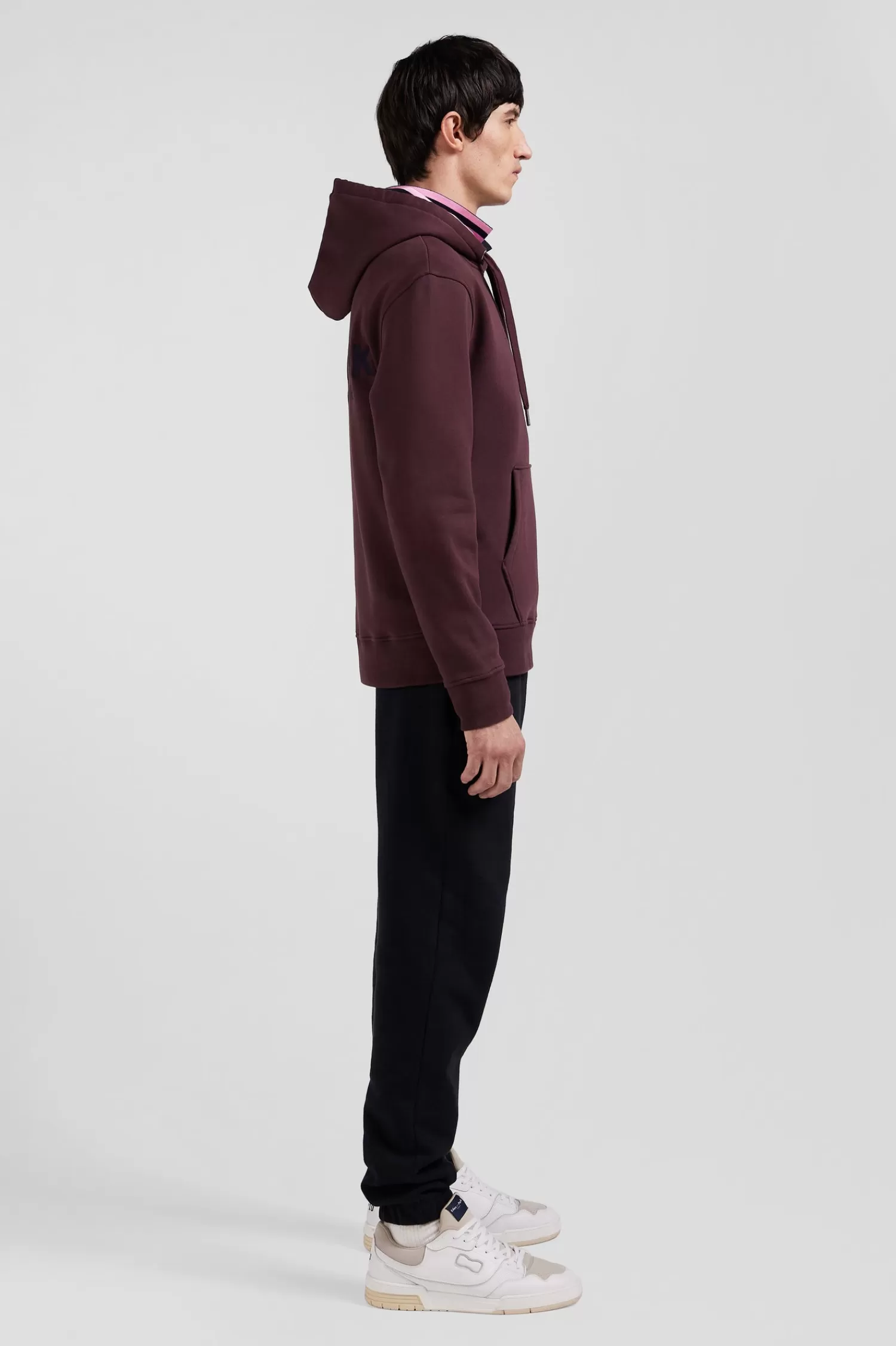 Eden Park Regular burgundy brushed cotton fleece hoodie with embroidery< Sweatshirts