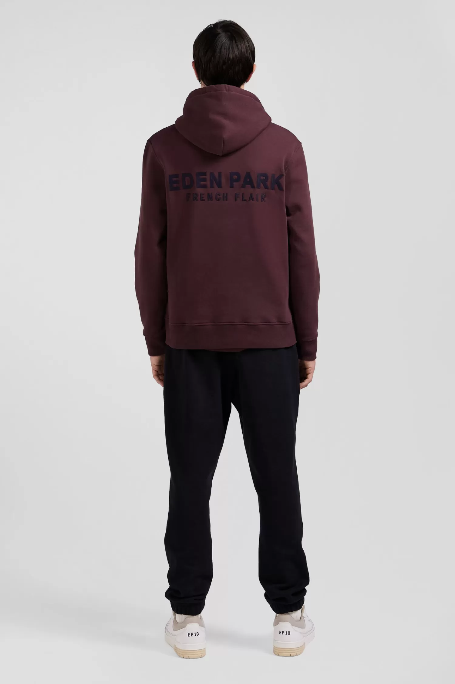Eden Park Regular burgundy brushed cotton fleece hoodie with embroidery< Sweatshirts
