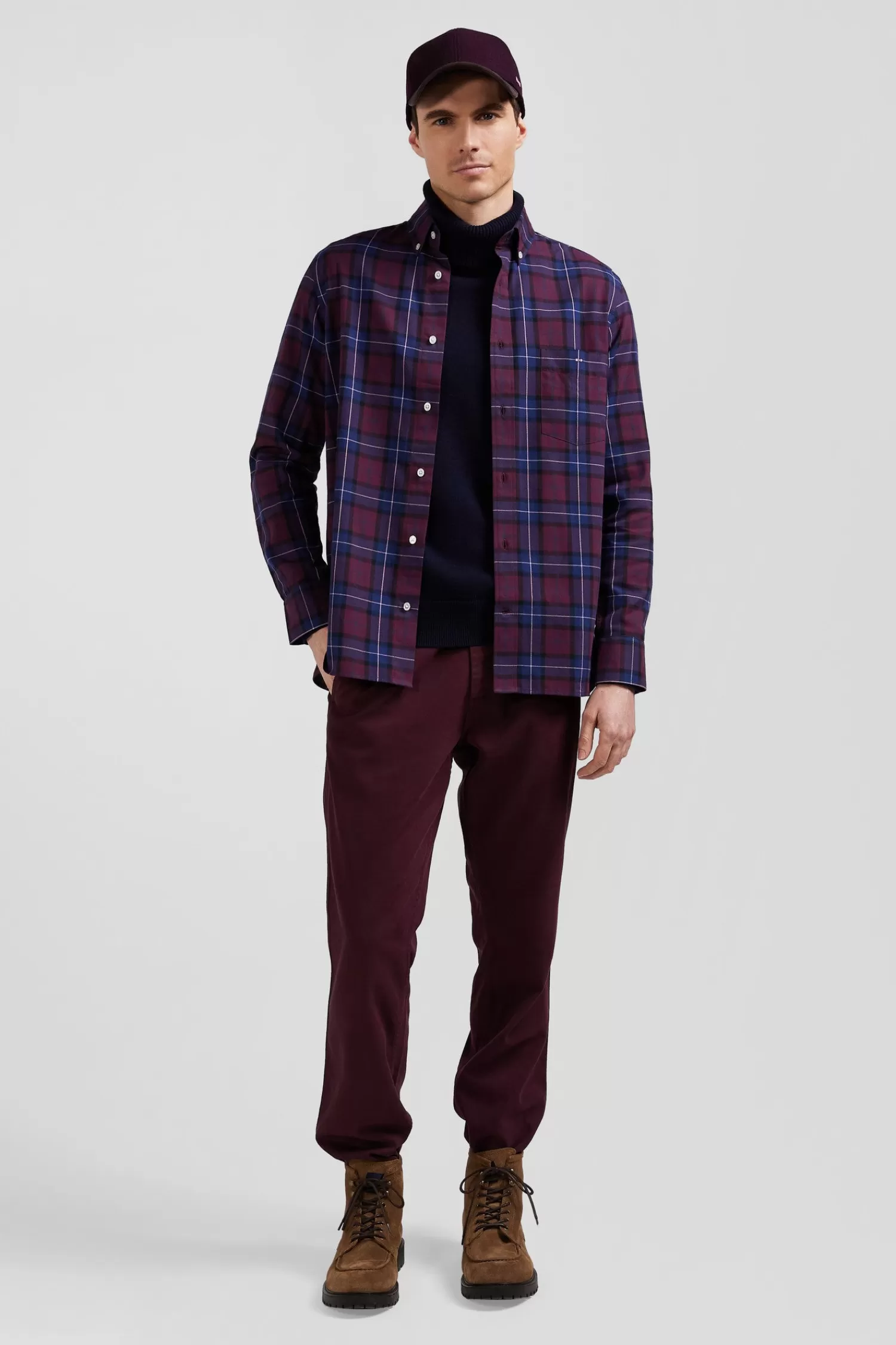 Eden Park Regular burgundy checked cotton twill shirt< Shirts