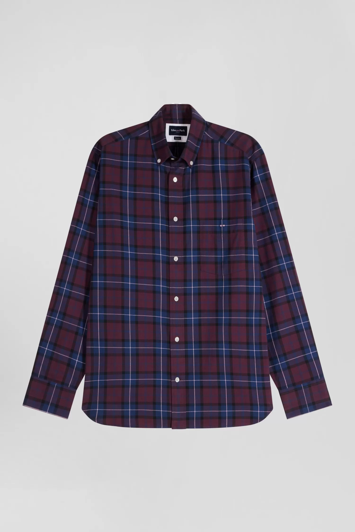 Eden Park Regular burgundy checked cotton twill shirt< Shirts