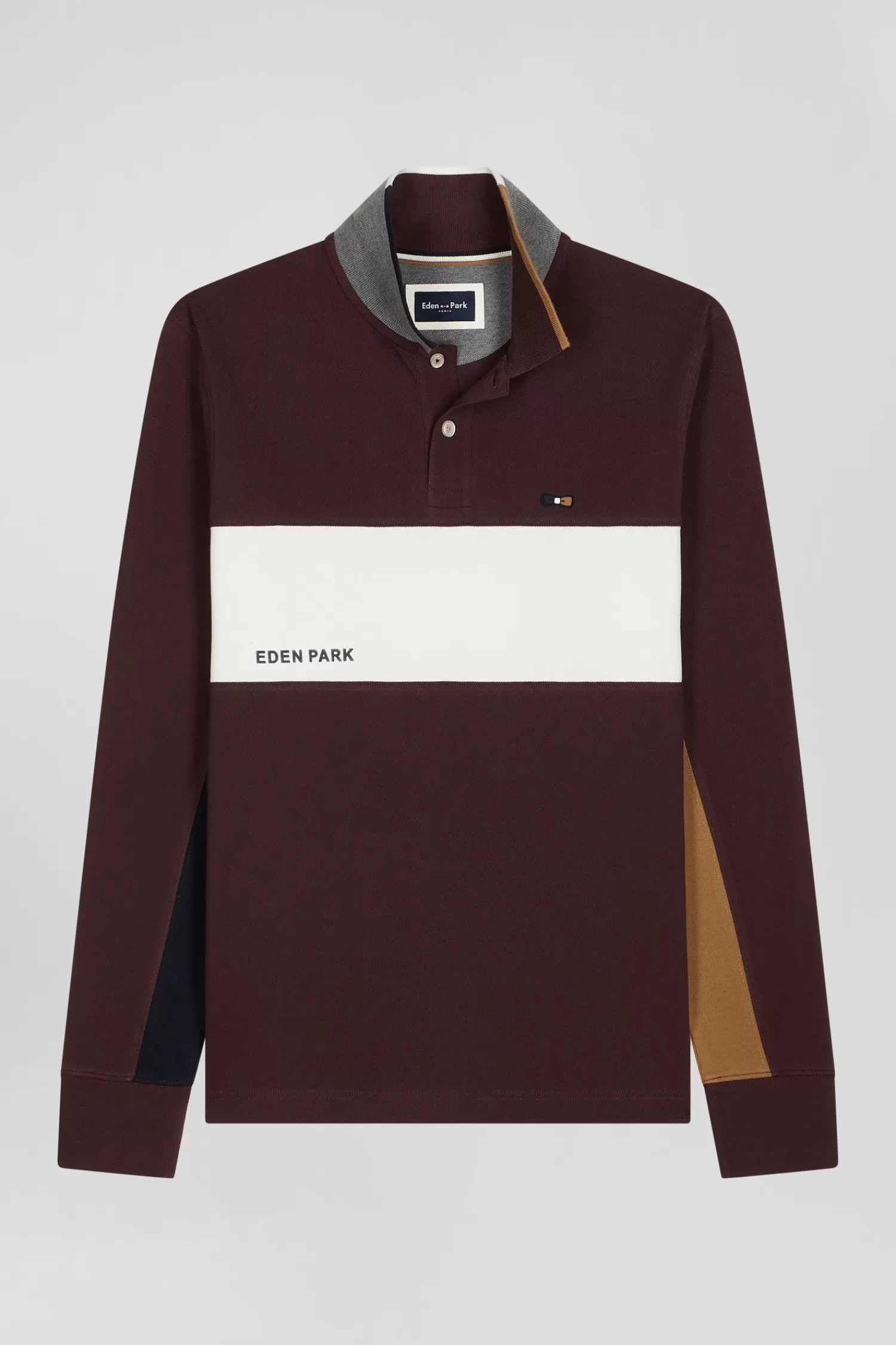 Eden Park Regular burgundy colorblock long-sleeved cotton piqué polo shirt< Polos