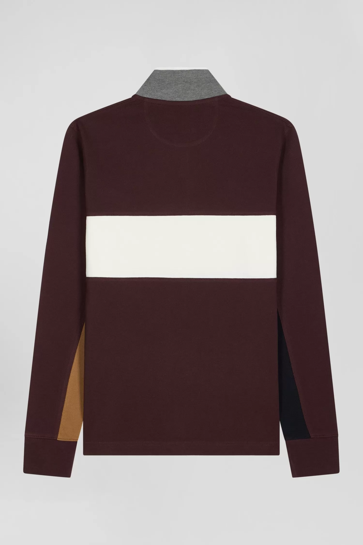 Eden Park Regular burgundy colorblock long-sleeved cotton piqué polo shirt< Polos