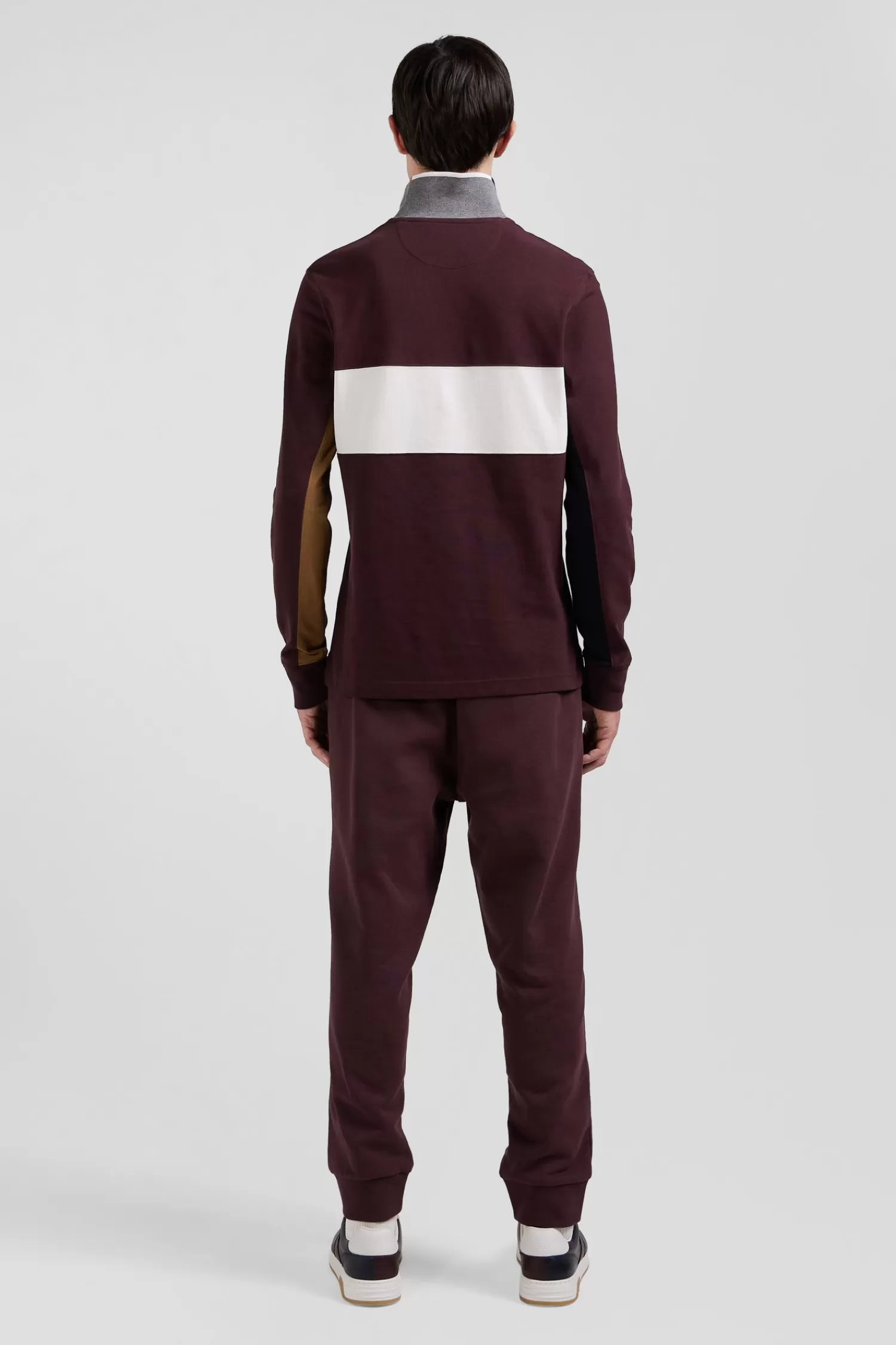 Eden Park Regular burgundy colorblock long-sleeved cotton piqué polo shirt< Polos