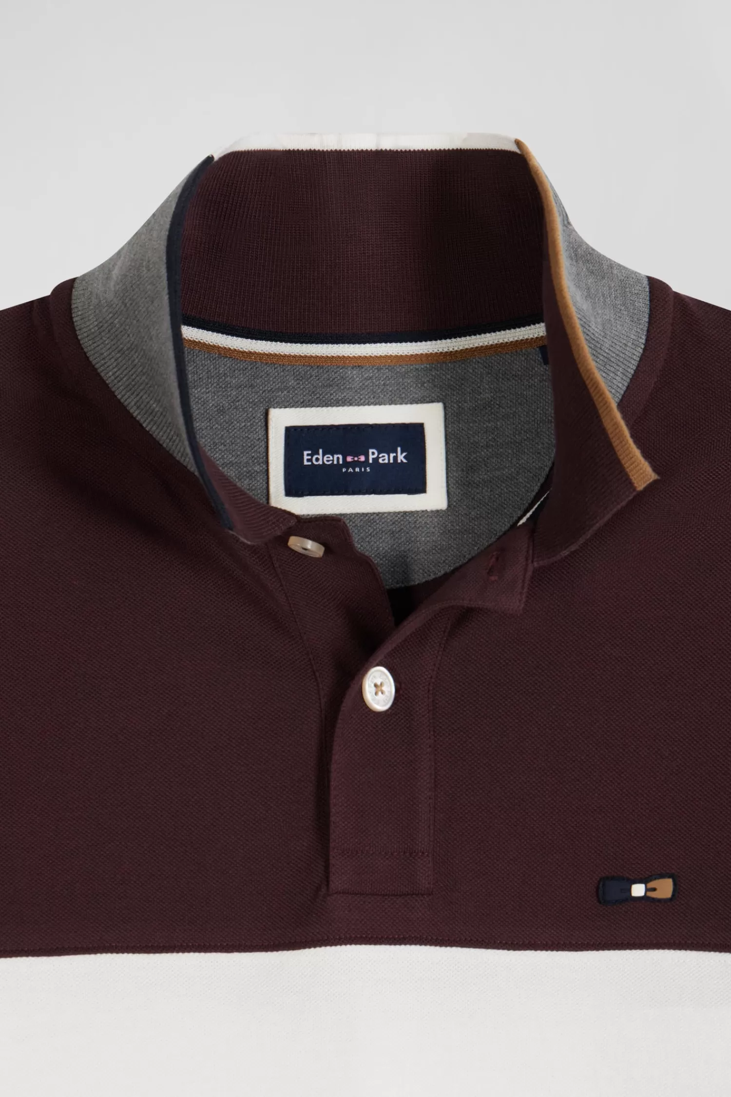 Eden Park Regular burgundy colorblock long-sleeved cotton piqué polo shirt< Polos